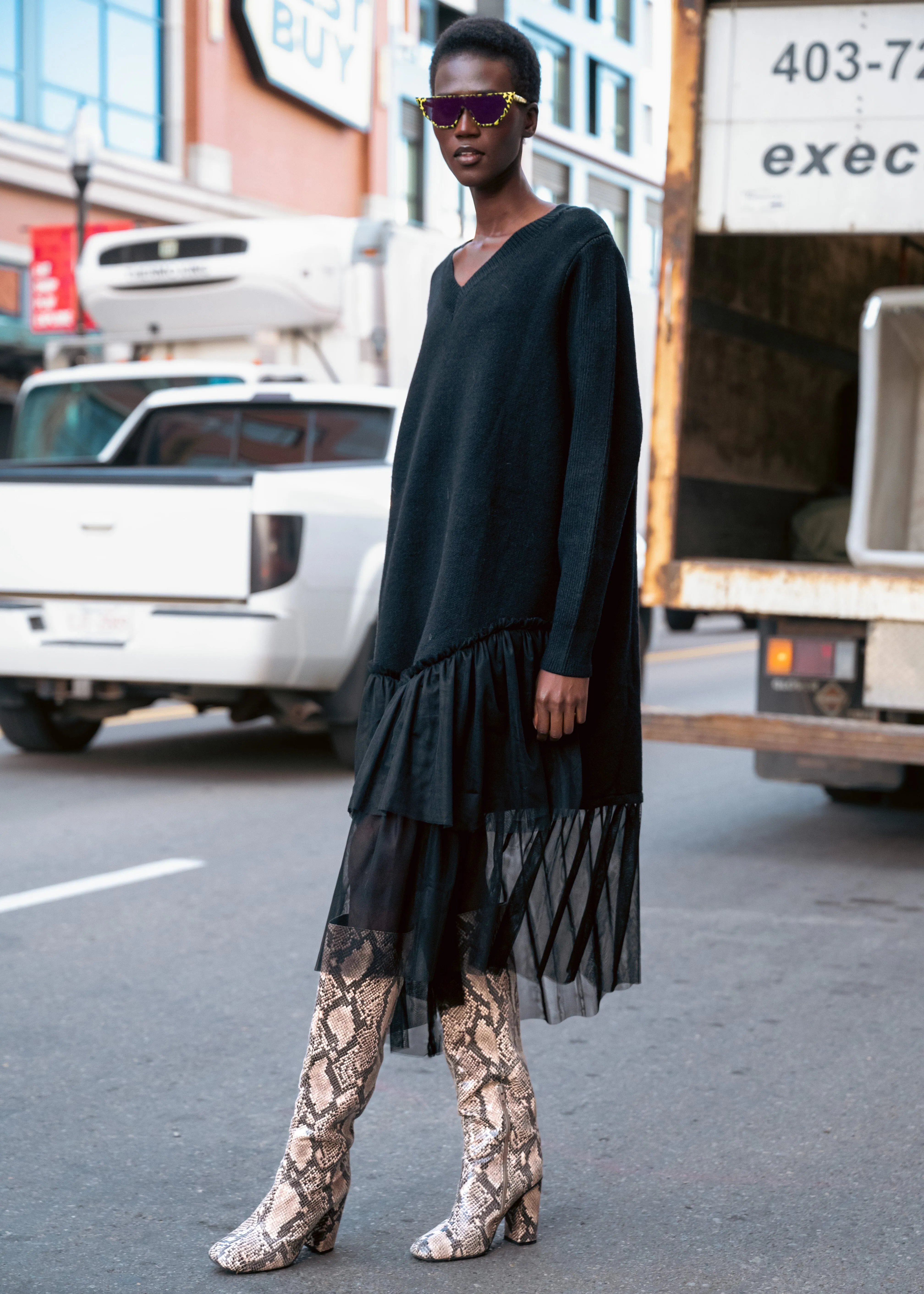 Tulle Trim Sweater Dress sold by Kate Hewko