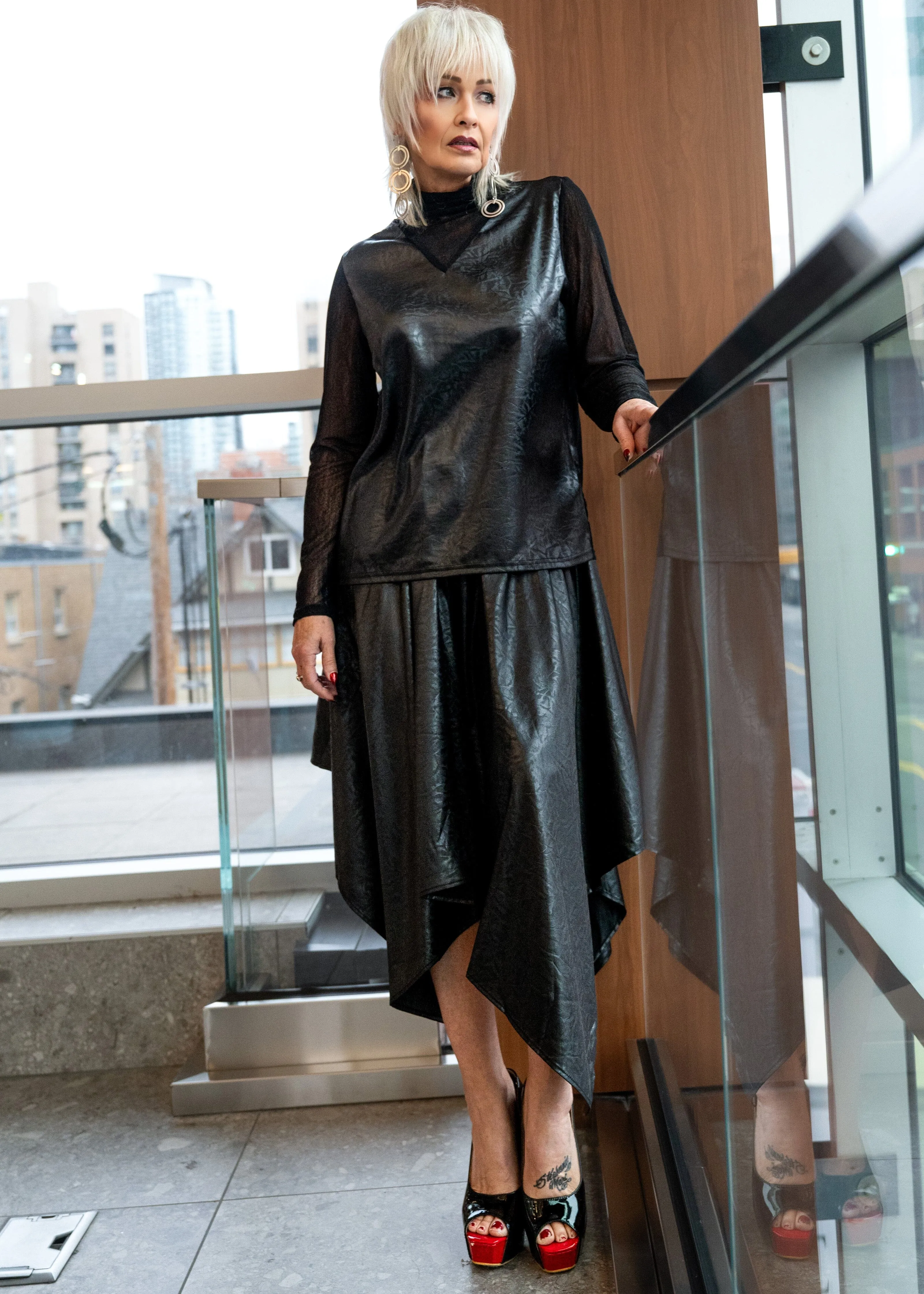 Asymmetric Vegan Leather Midi Skirt sold by Kate Hewko product image thumbnail 3