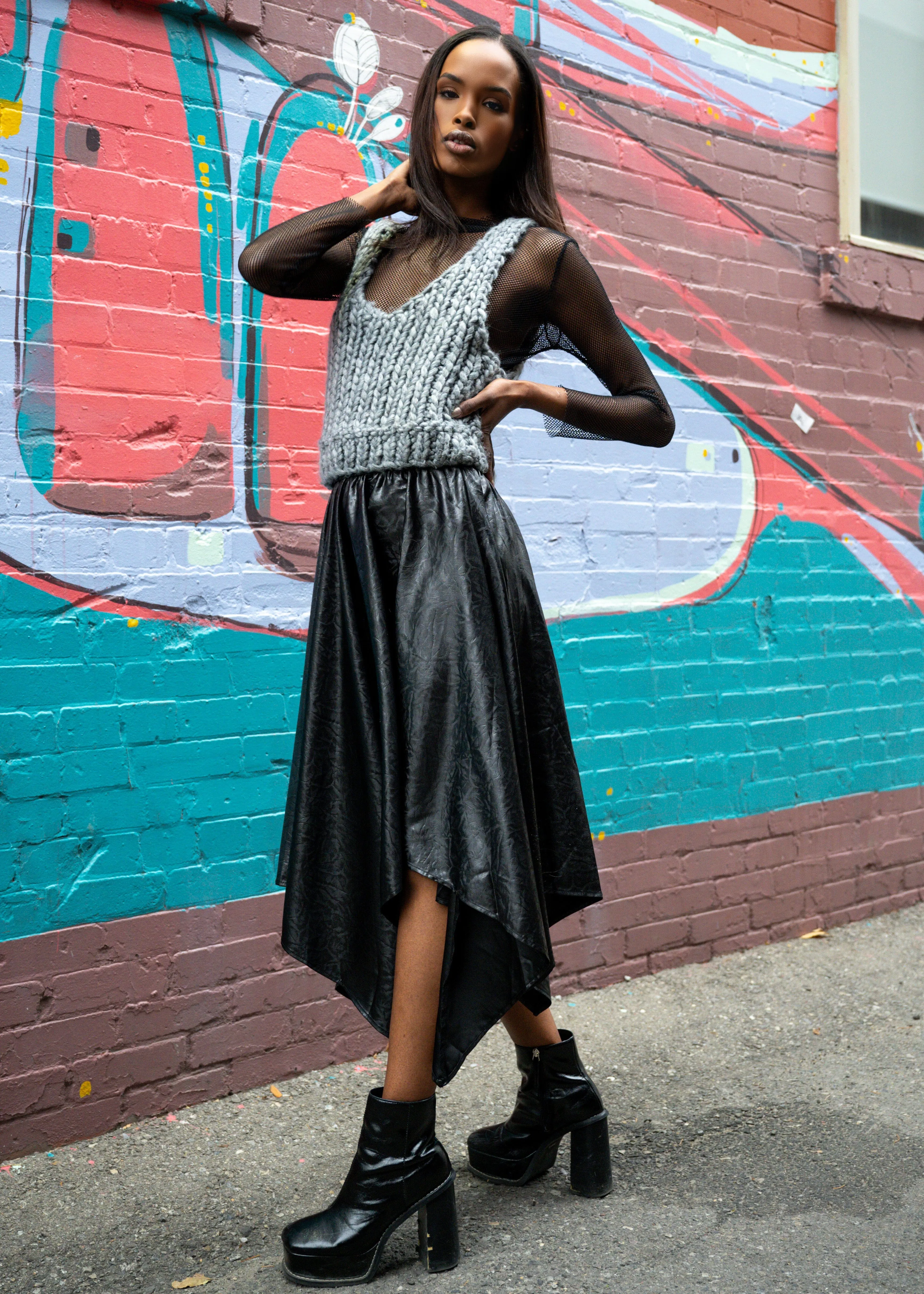 Asymmetric Vegan Leather Midi Skirt sold by Kate Hewko product image thumbnail 2