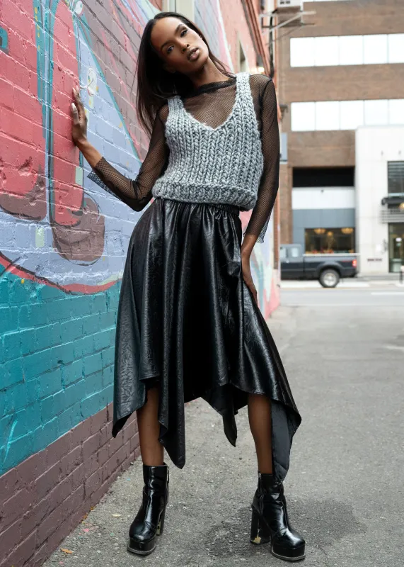Asymmetric Vegan Leather Midi Skirt sold by Kate Hewko
