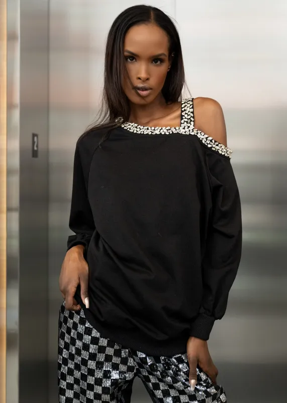 Bedazzled Cold Shoulder Sweatshirt sold by Kate Hewko