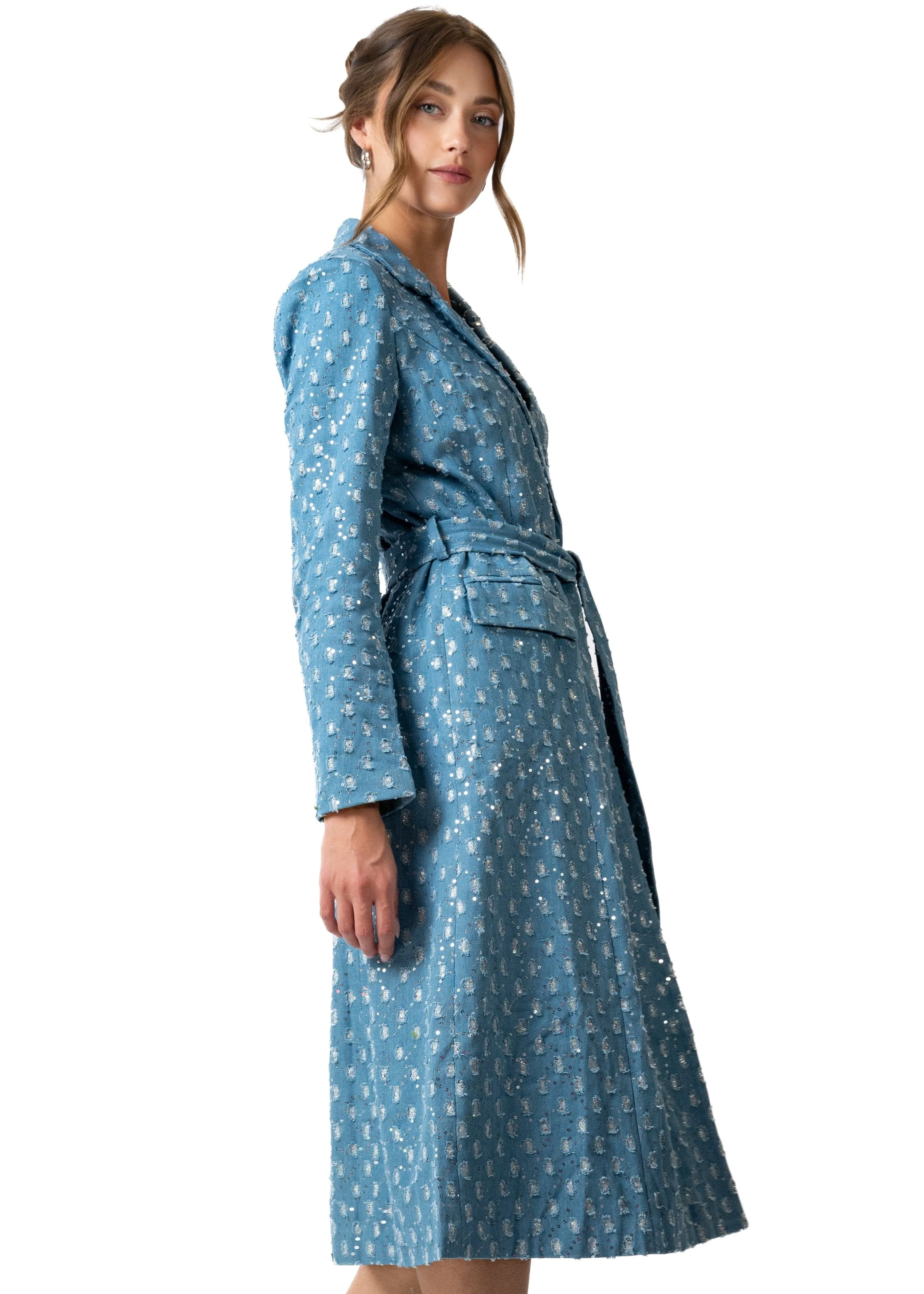 Sequin Distressed Denim Trench sold by Kate Hewko product image thumbnail 2
