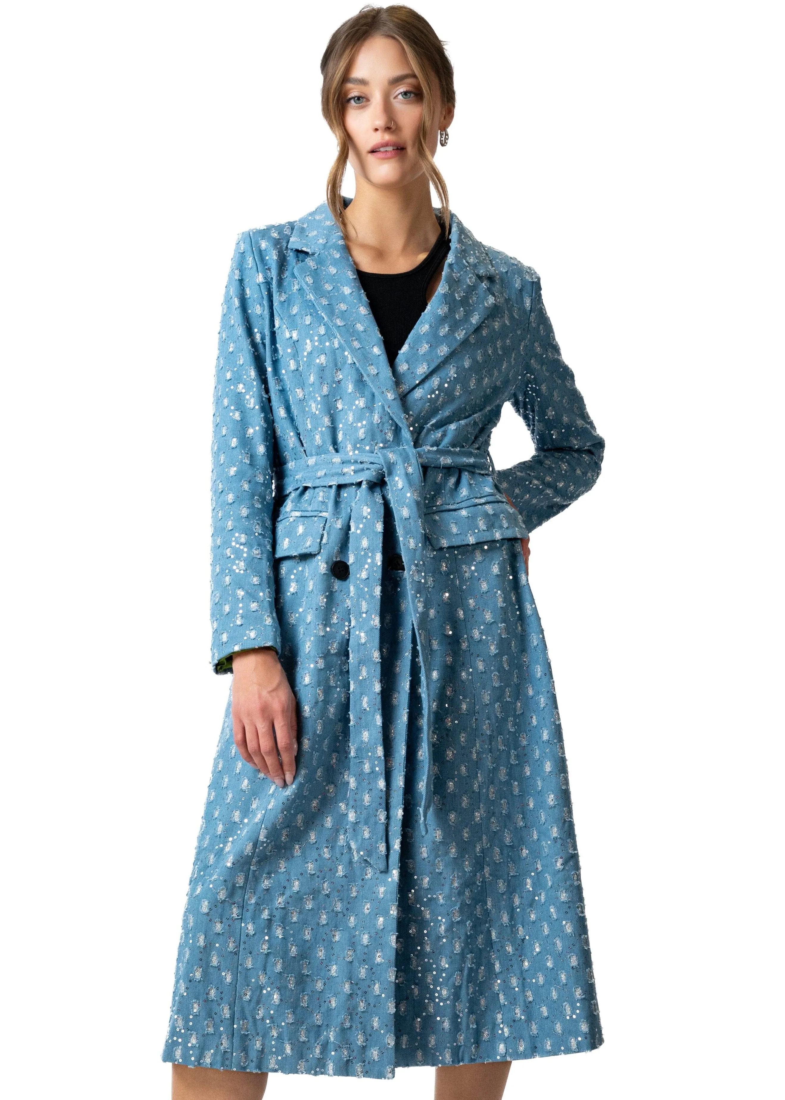 Sequin Distressed Denim Trench sold by Kate Hewko product image thumbnail 4
