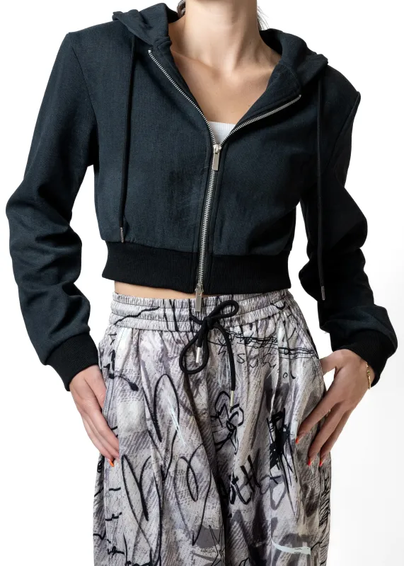 Charcoal Cropped Zip Up Hoodie sold by Kate Hewko