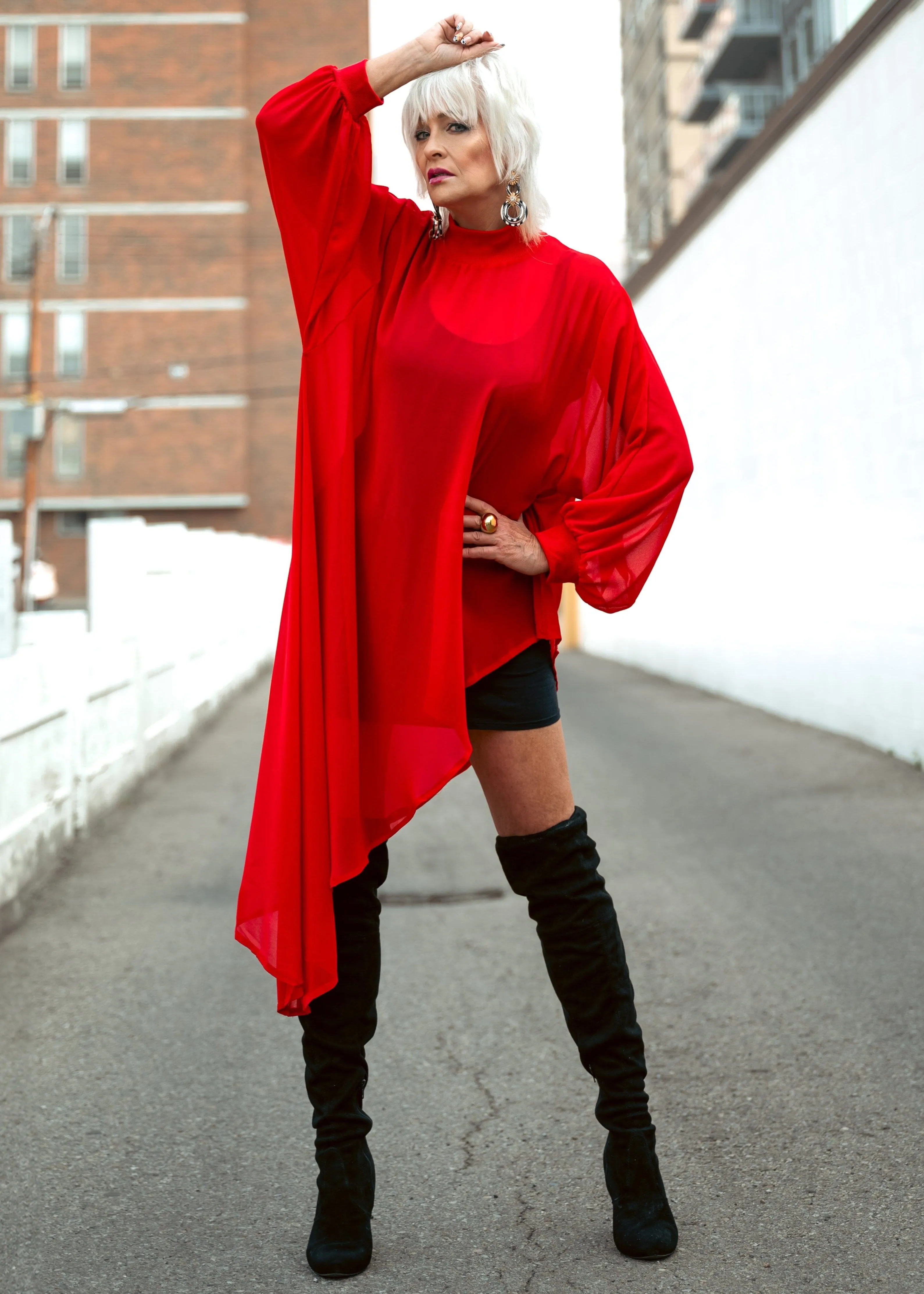 Sheer Mock Neck Asymmetrical Blouse sold by Kate Hewko