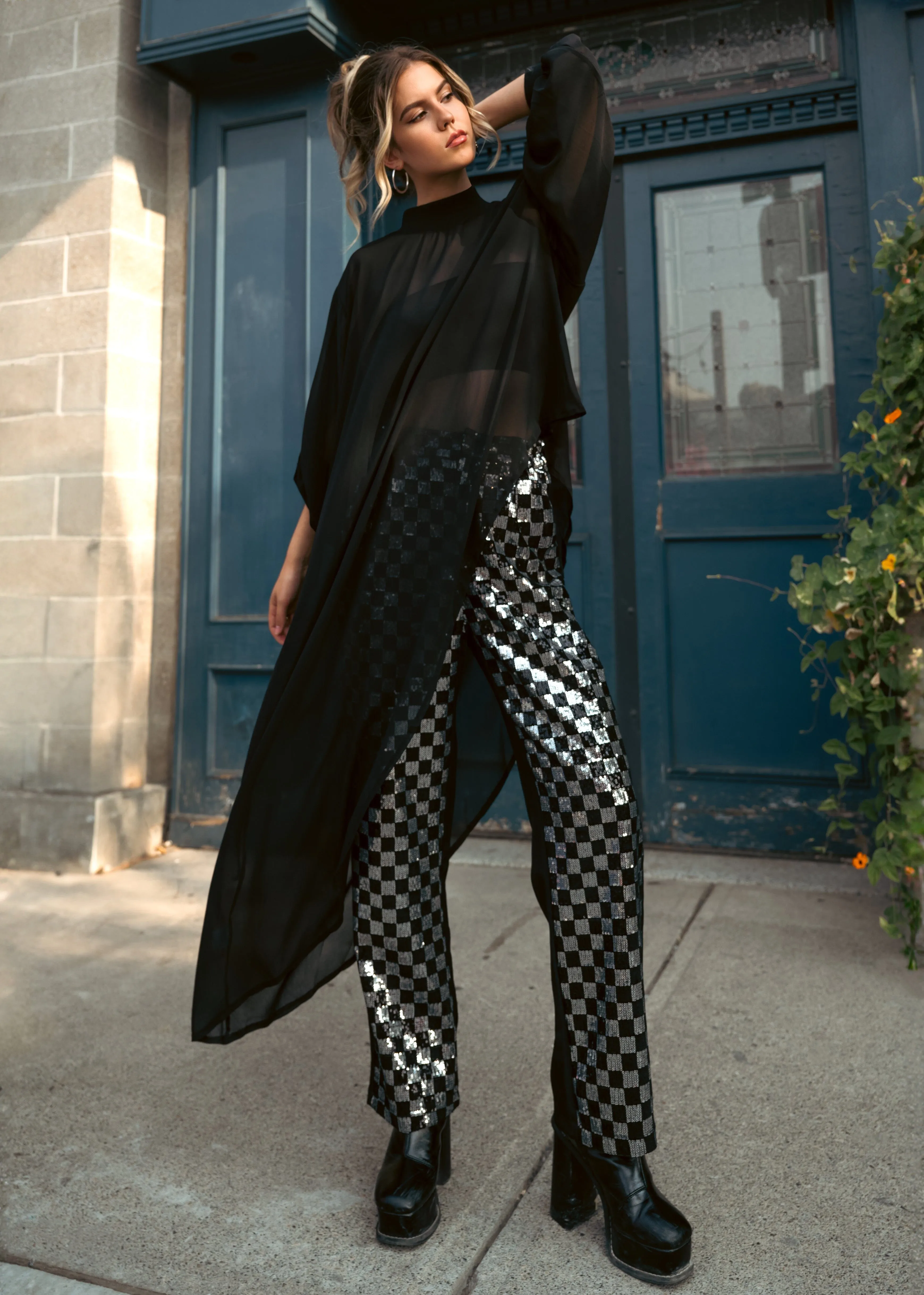 Sheer Mock Neck Asymmetrical Blouse sold by Kate Hewko product image thumbnail 2