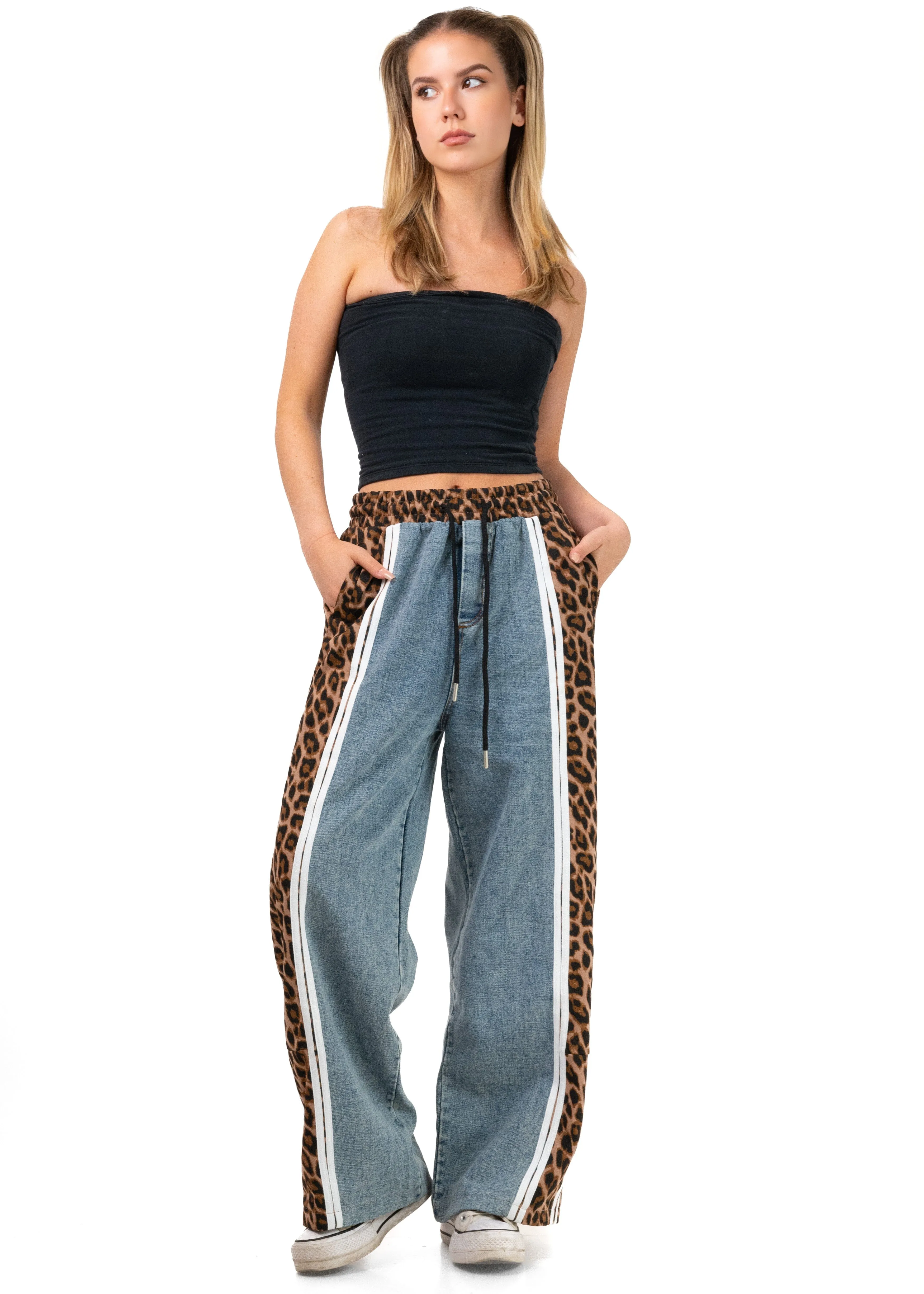 Denim + Leopard Print Athleisure Pant sold by Kate Hewko product image thumbnail 3