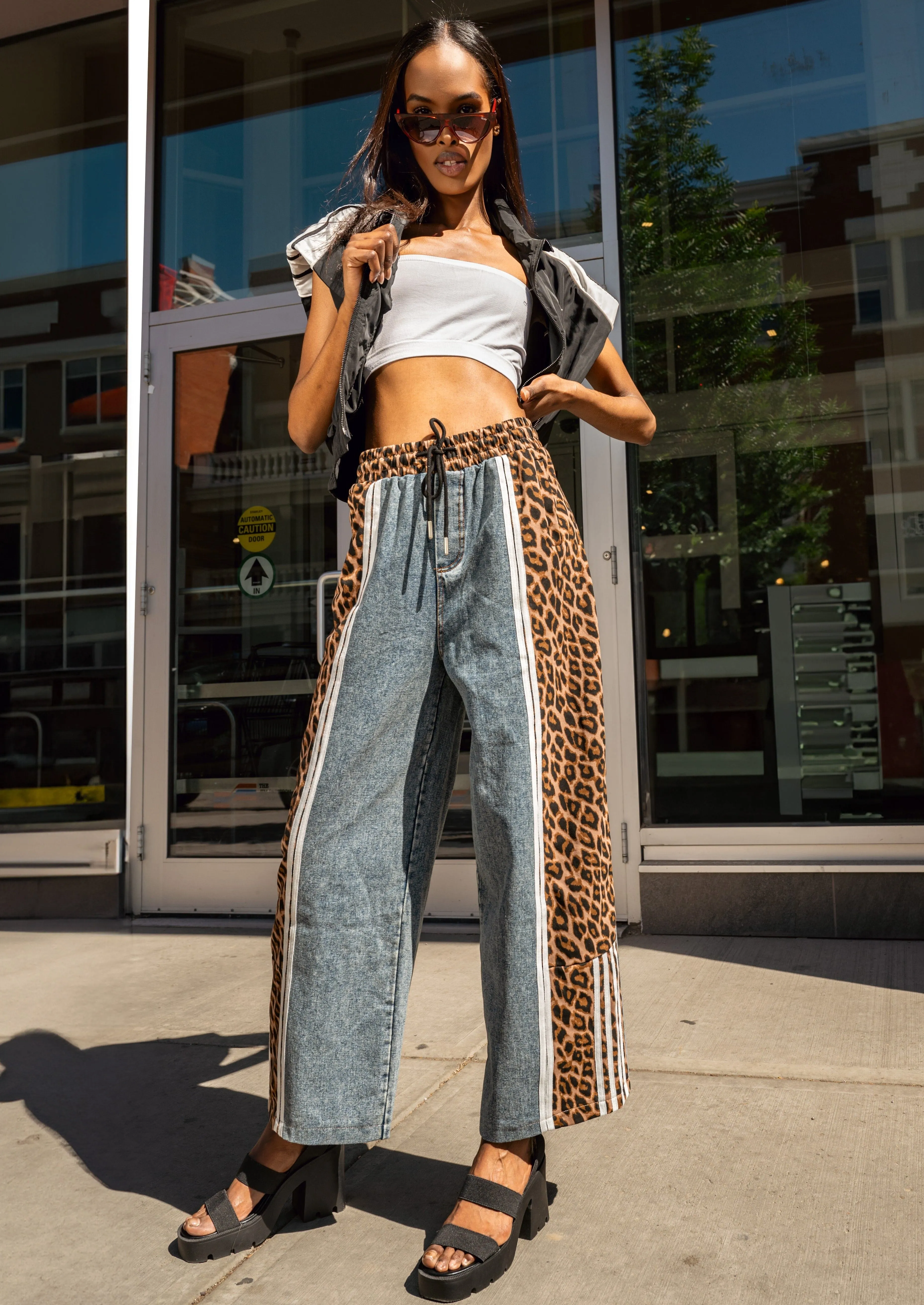 Denim + Leopard Print Athleisure Pant sold by Kate Hewko