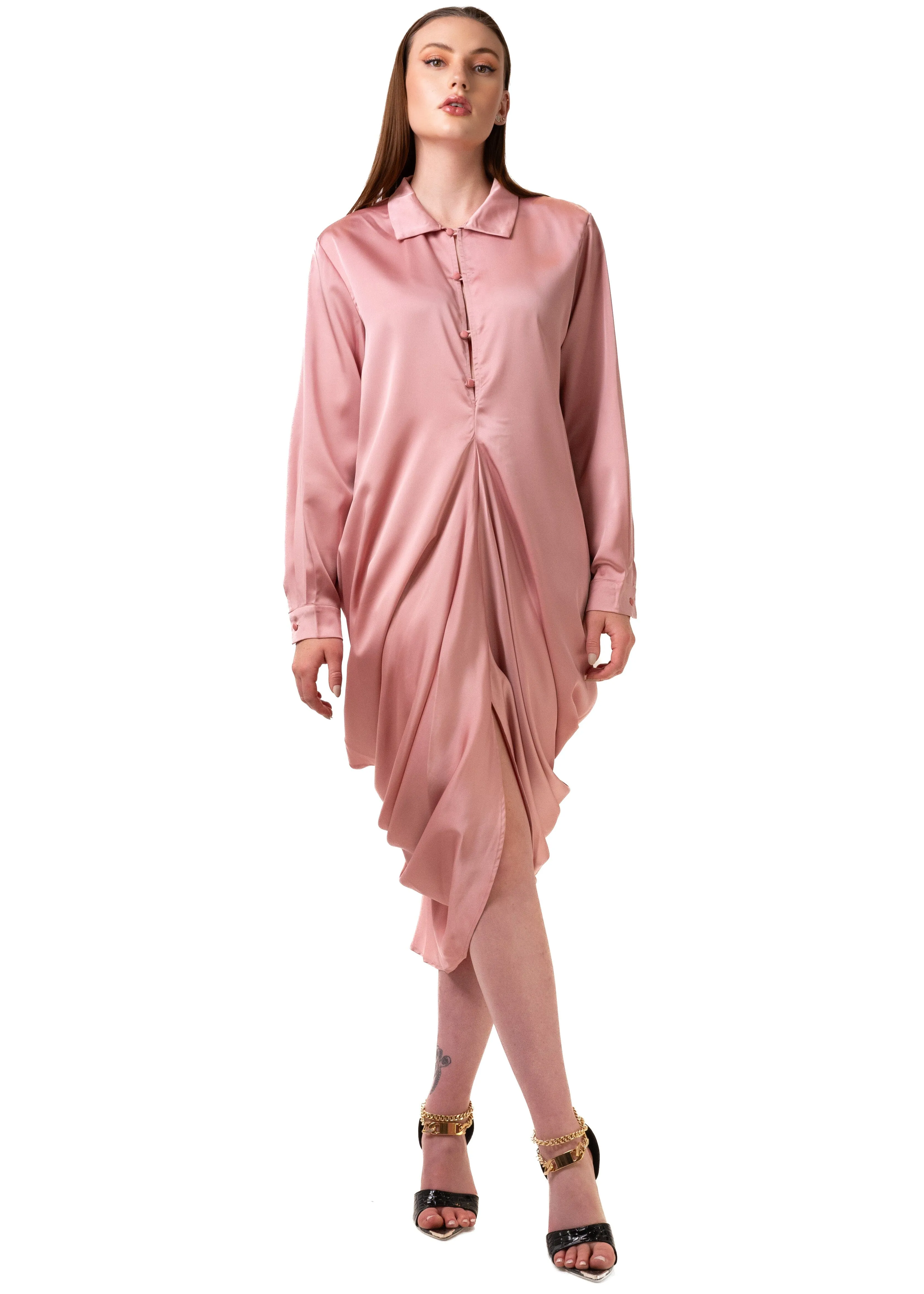 Satin Draped Shirt Dress sold by Kate Hewko product image thumbnail 4