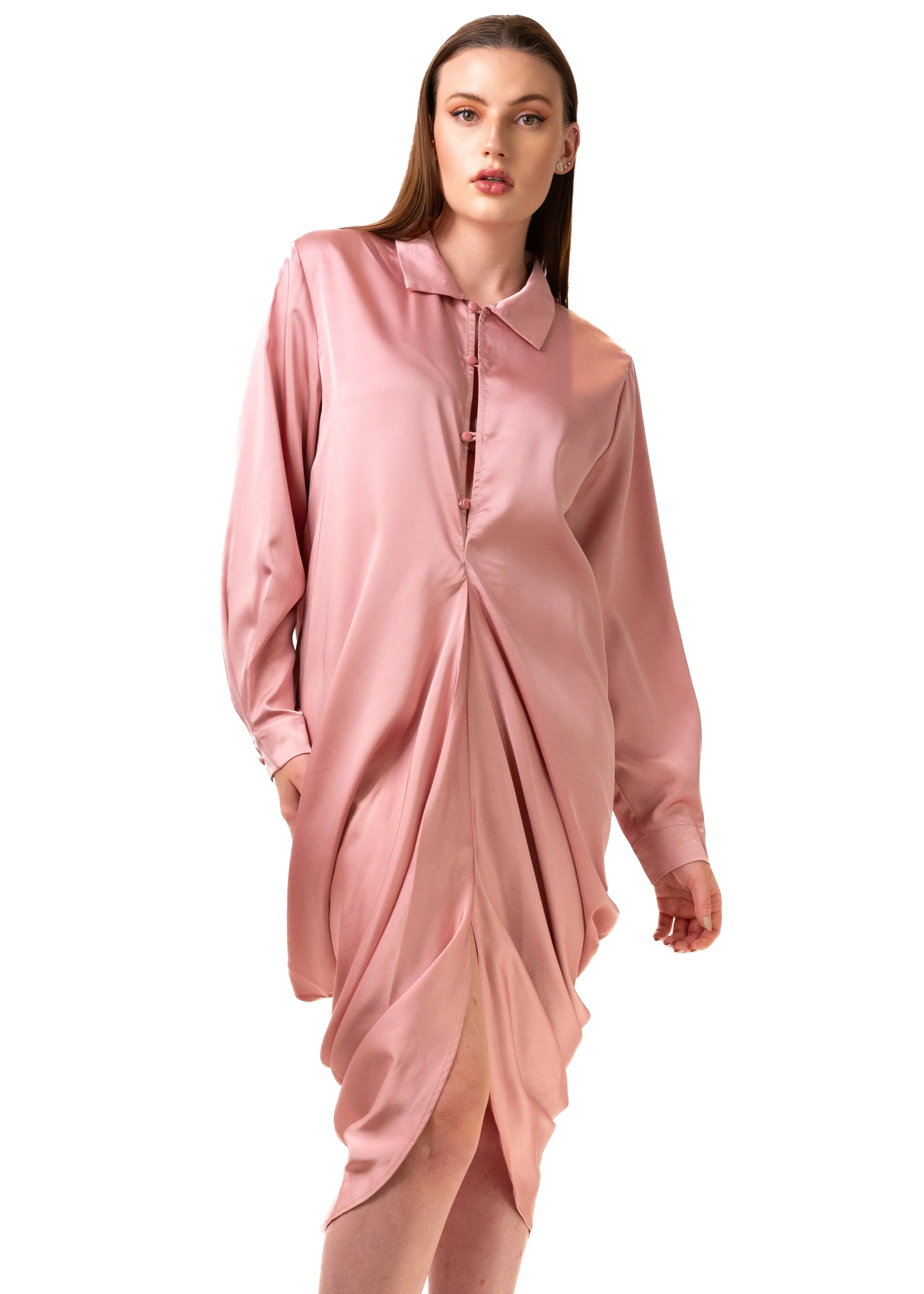 Satin Draped Shirt Dress sold by Kate Hewko product image thumbnail 2