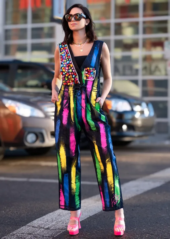 Bedazzled Paint Stroke Denim Overalls sold by Kate Hewko