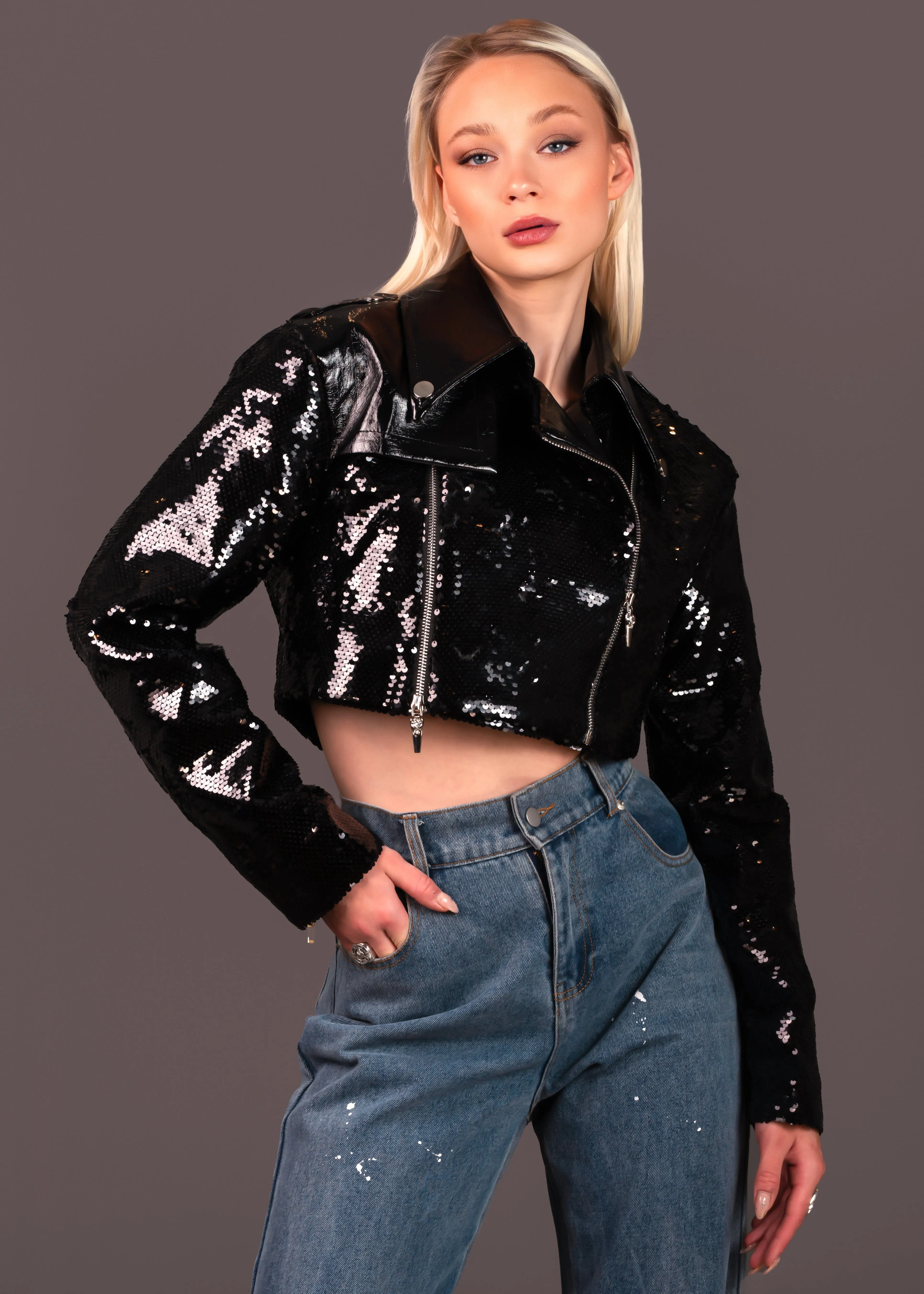 Cropped Patent Sequin Jacket sold by Kate Hewko product image thumbnail 3
