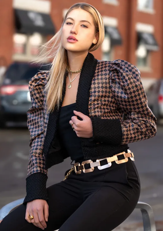 Puff Shoulder Harlequin Cardigan sold by Kate Hewko