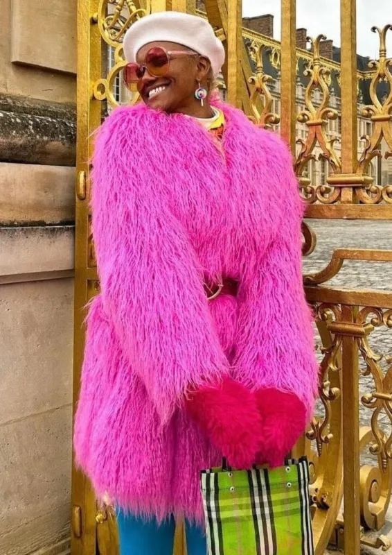 Hot Pink Mongolian Faux Fur Coat sold by Kate Hewko