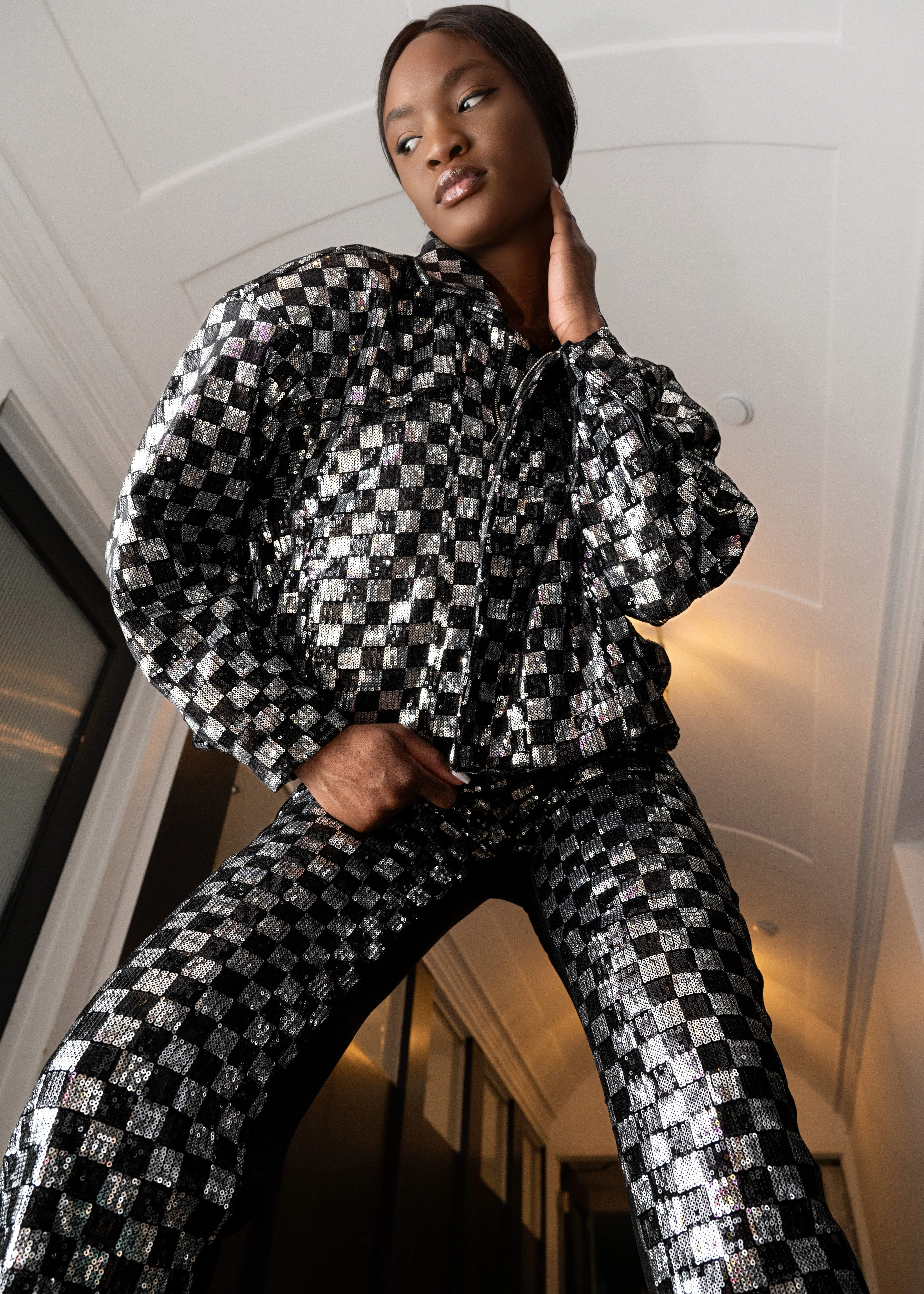 Sequin Checker Bomber sold by Kate Hewko