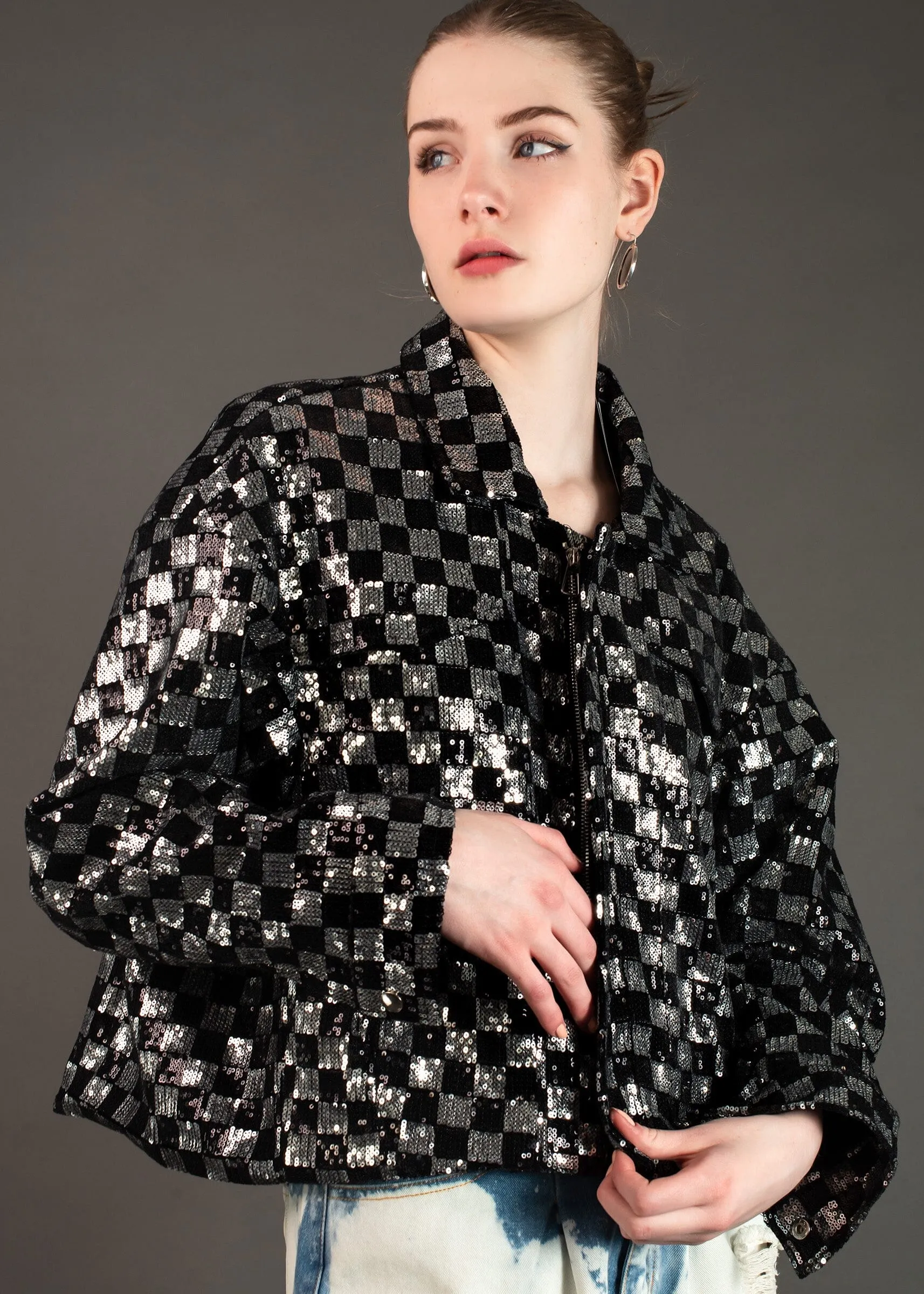 Sequin Checker Bomber sold by Kate Hewko product image thumbnail 2