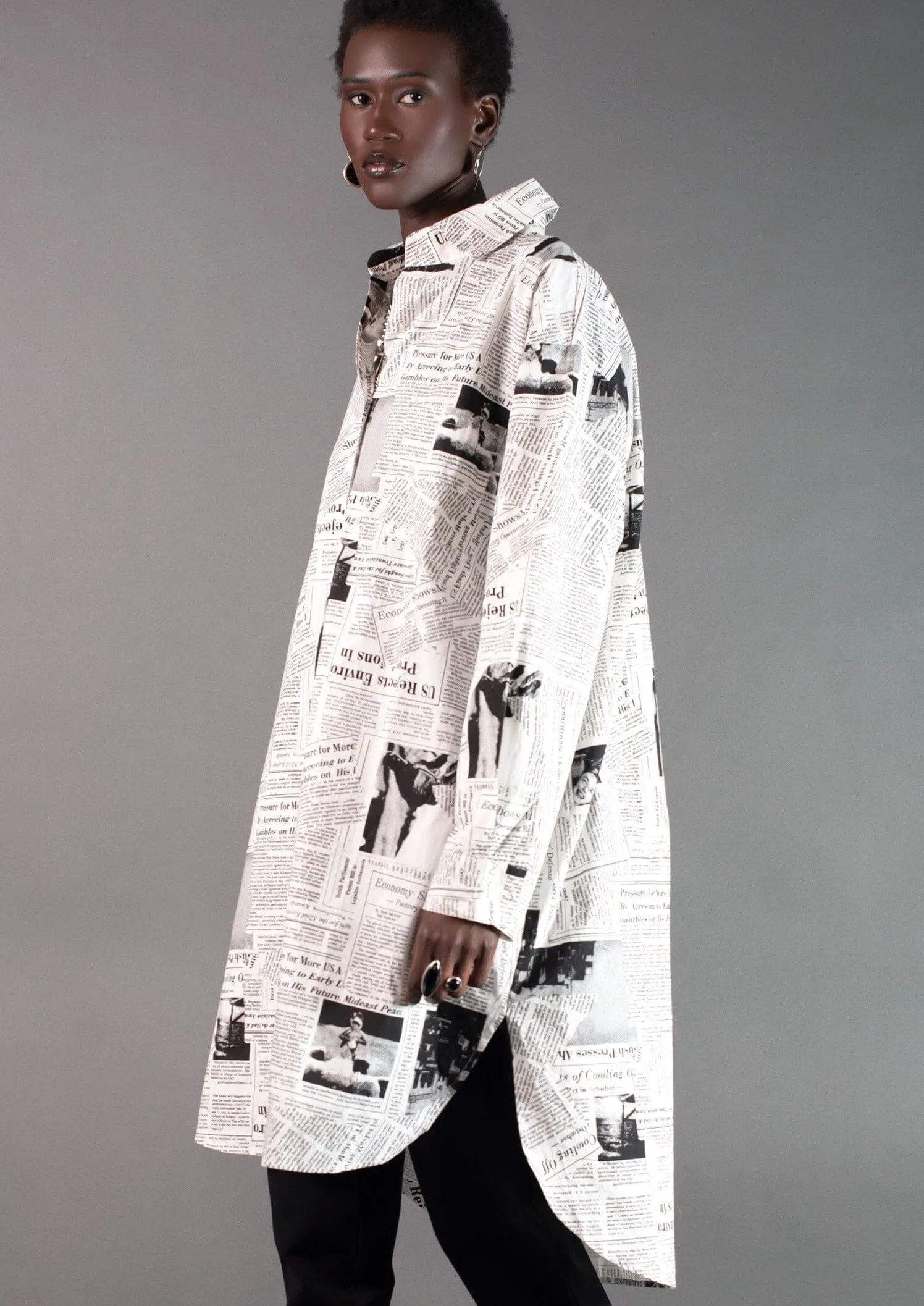 Newsprint Button Up Layering Piece sold by Kate Hewko product image thumbnail 4