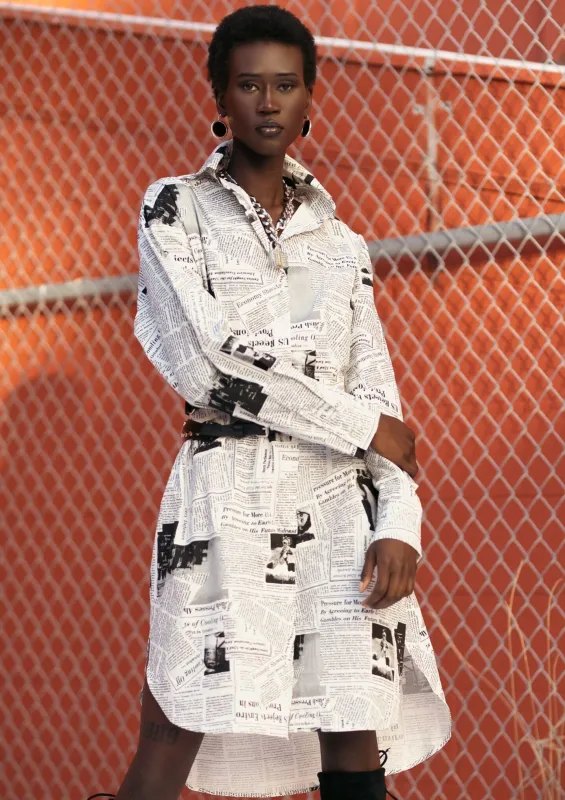 Newsprint Button Up Layering Piece sold by Kate Hewko