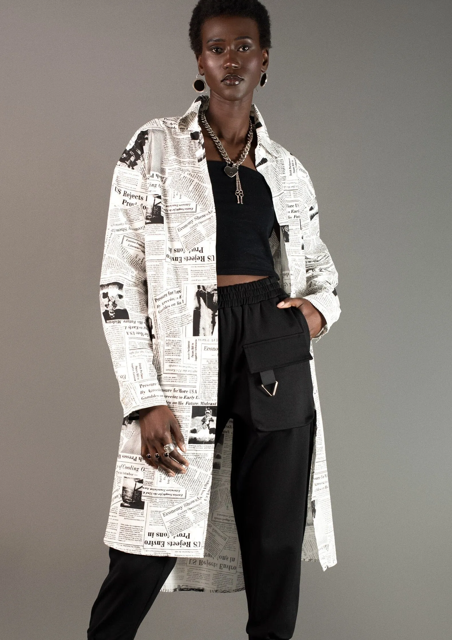 Newsprint Button Up Layering Piece sold by Kate Hewko product image thumbnail 3