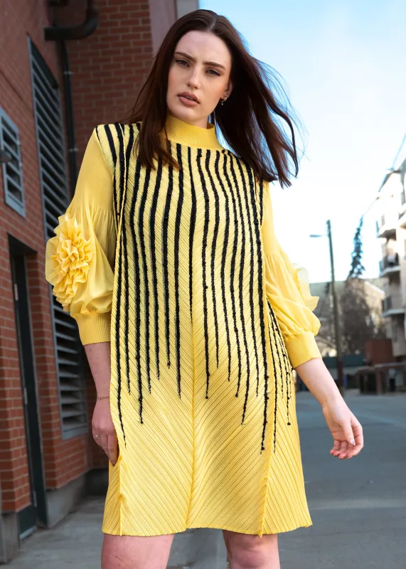 Pearl Striped Petal Sleeve Mock Neck Dress sold by Kate Hewko