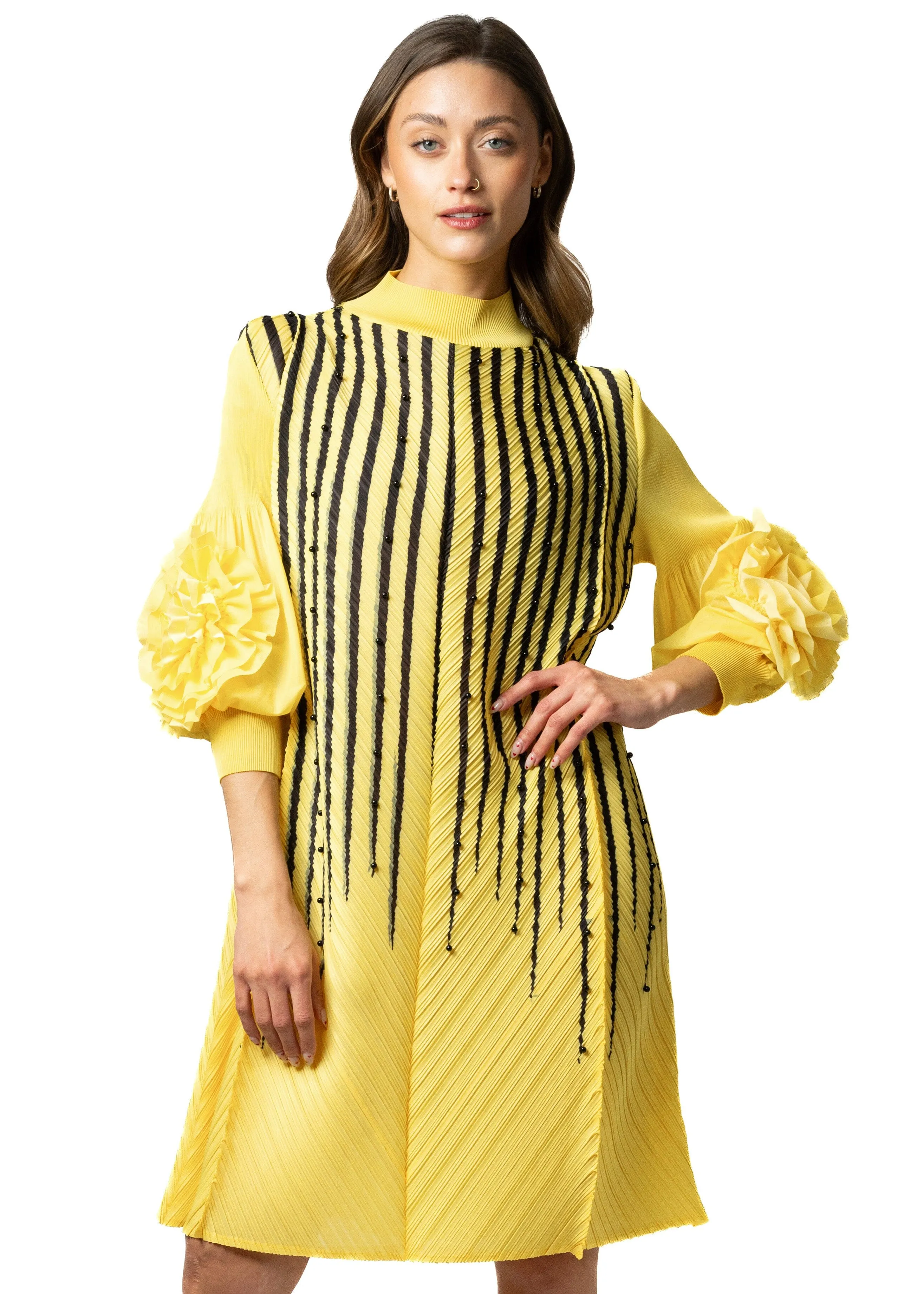 Pearl Striped Petal Sleeve Mock Neck Dress sold by Kate Hewko product image thumbnail 3