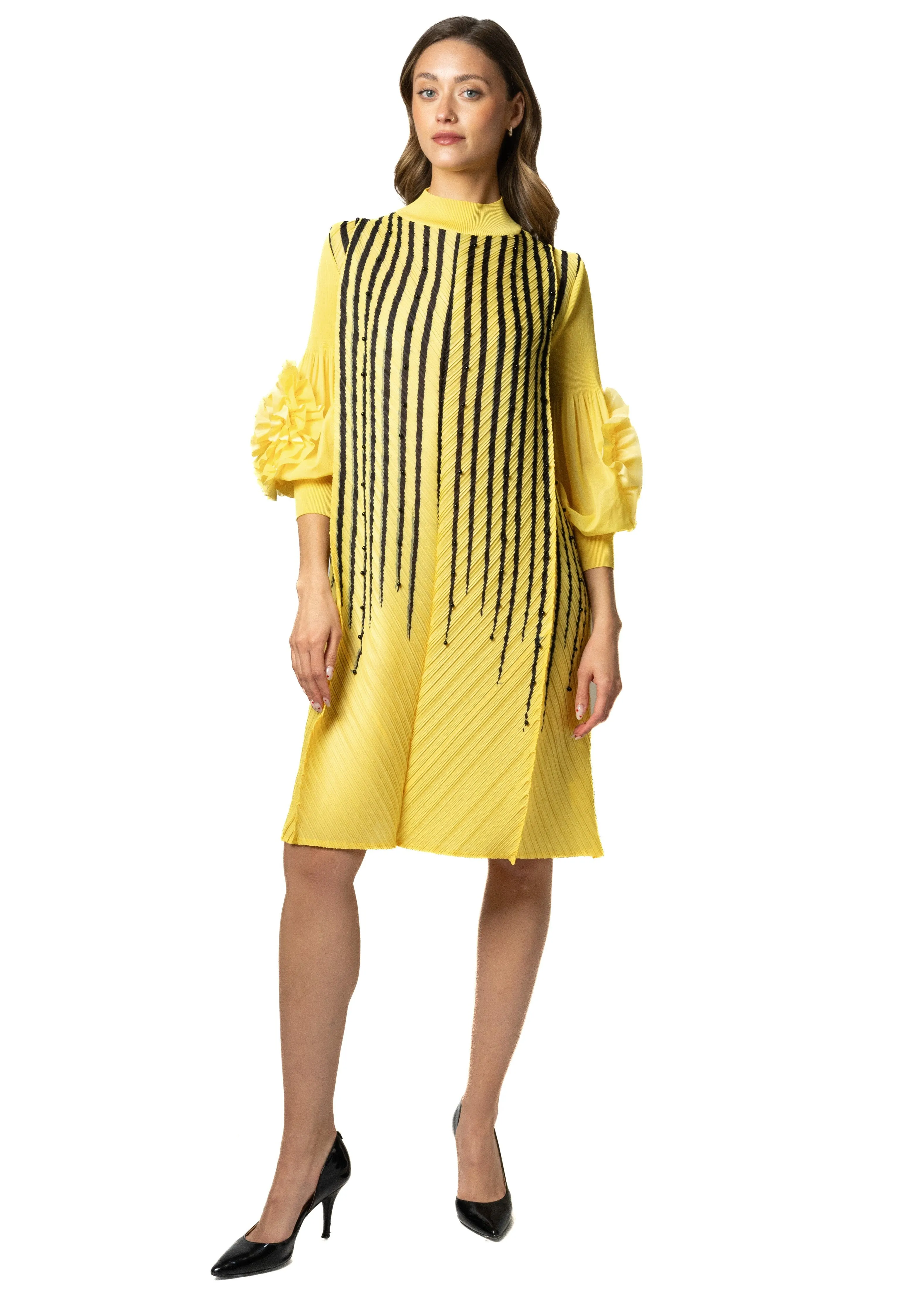 Pearl Striped Petal Sleeve Mock Neck Dress sold by Kate Hewko product image thumbnail 5