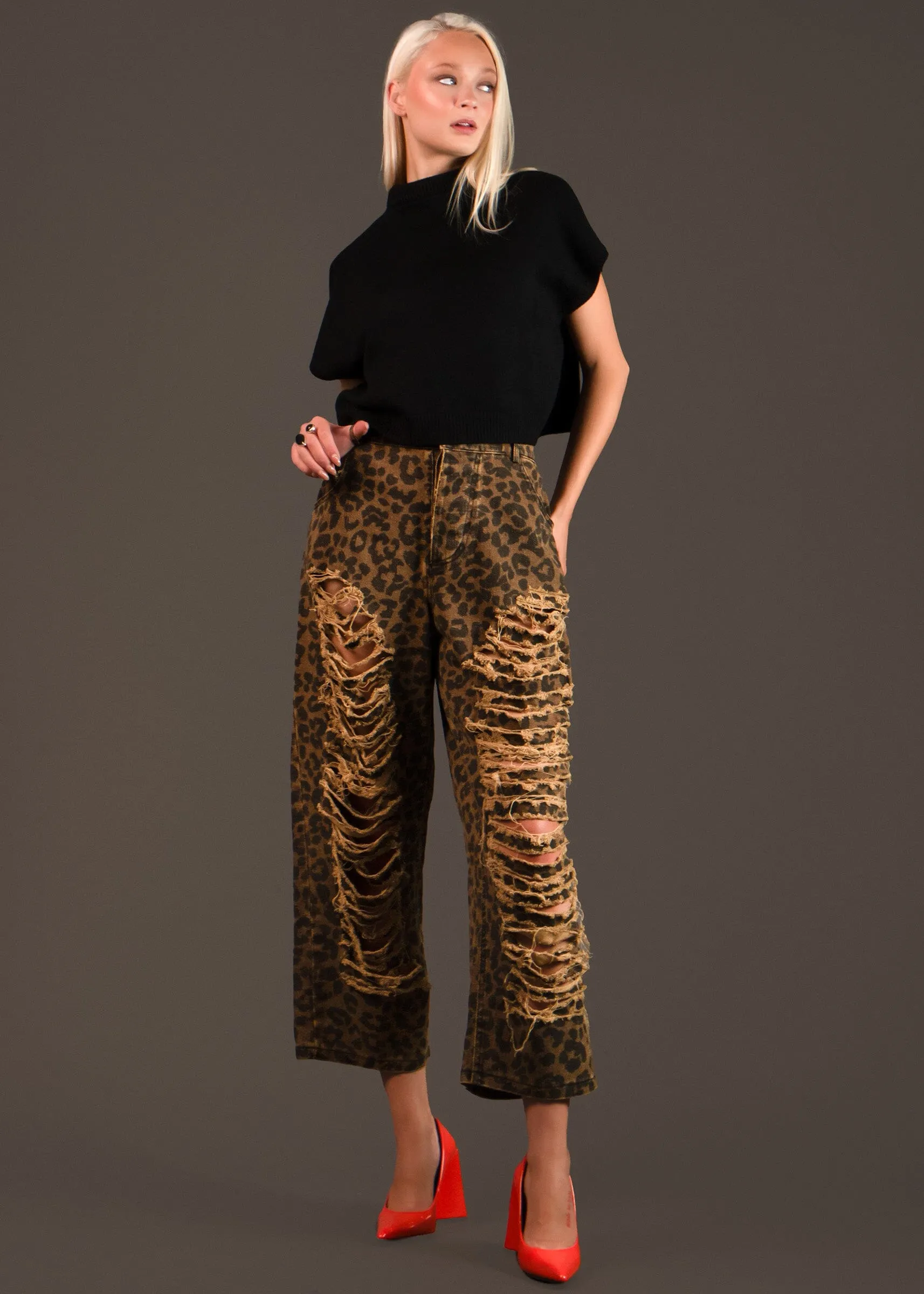 Distressed Denim Leopard Pants sold by Kate Hewko product image thumbnail 3