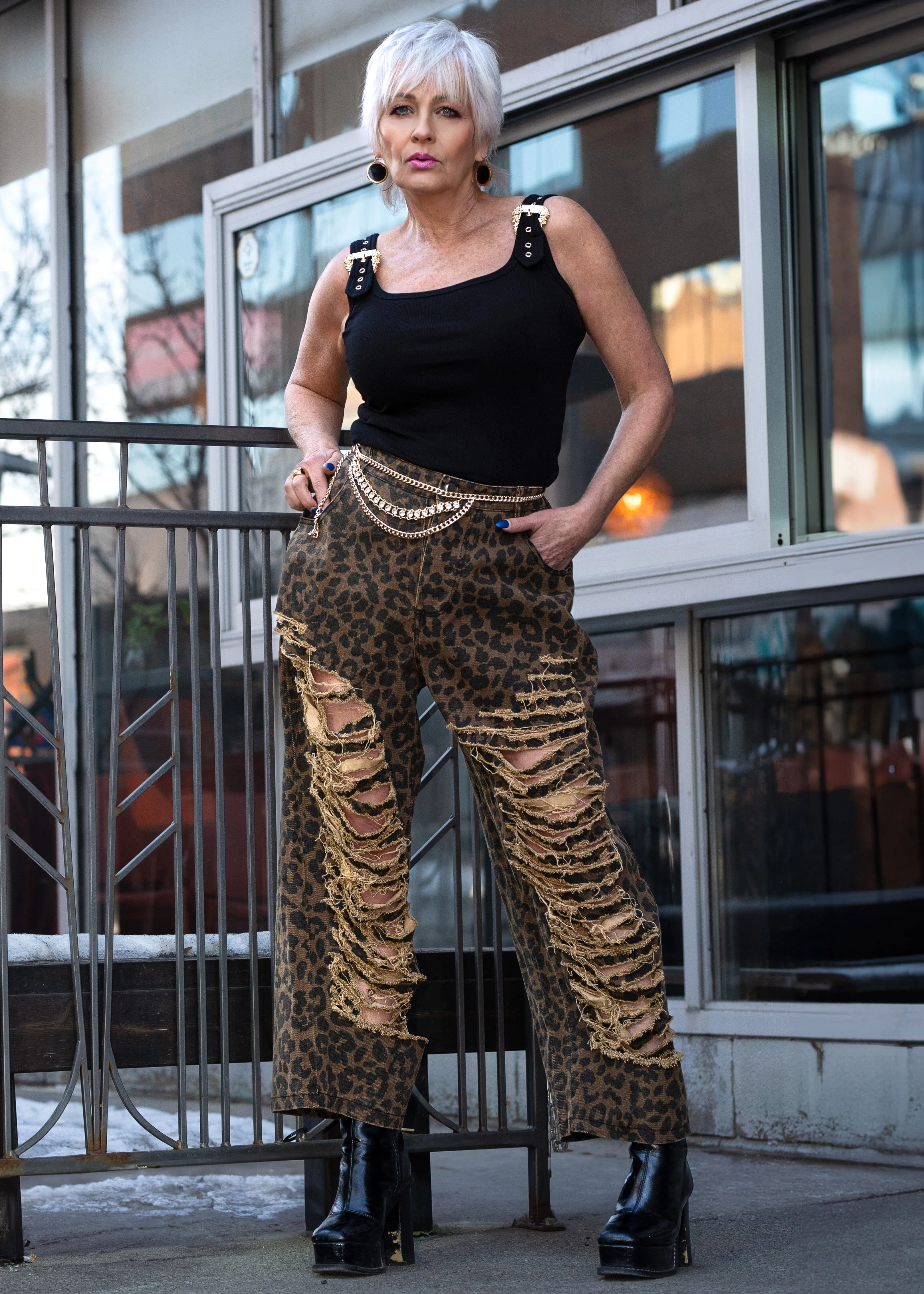 Distressed Denim Leopard Pants sold by Kate Hewko product image thumbnail 2