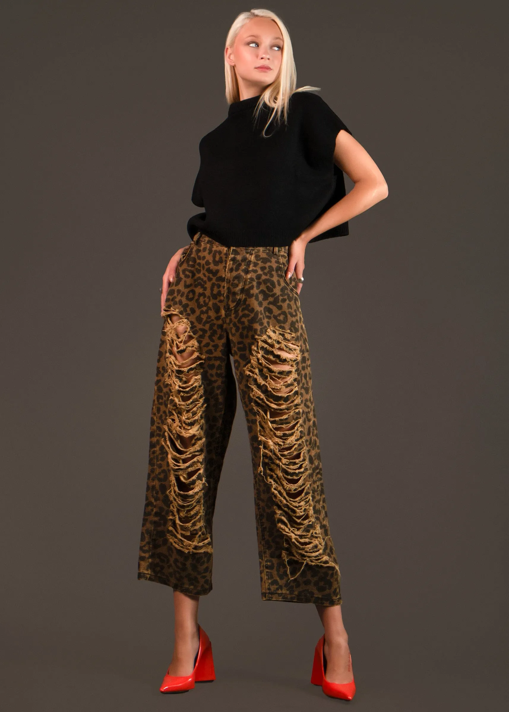 Distressed Denim Leopard Pants sold by Kate Hewko product image thumbnail 4