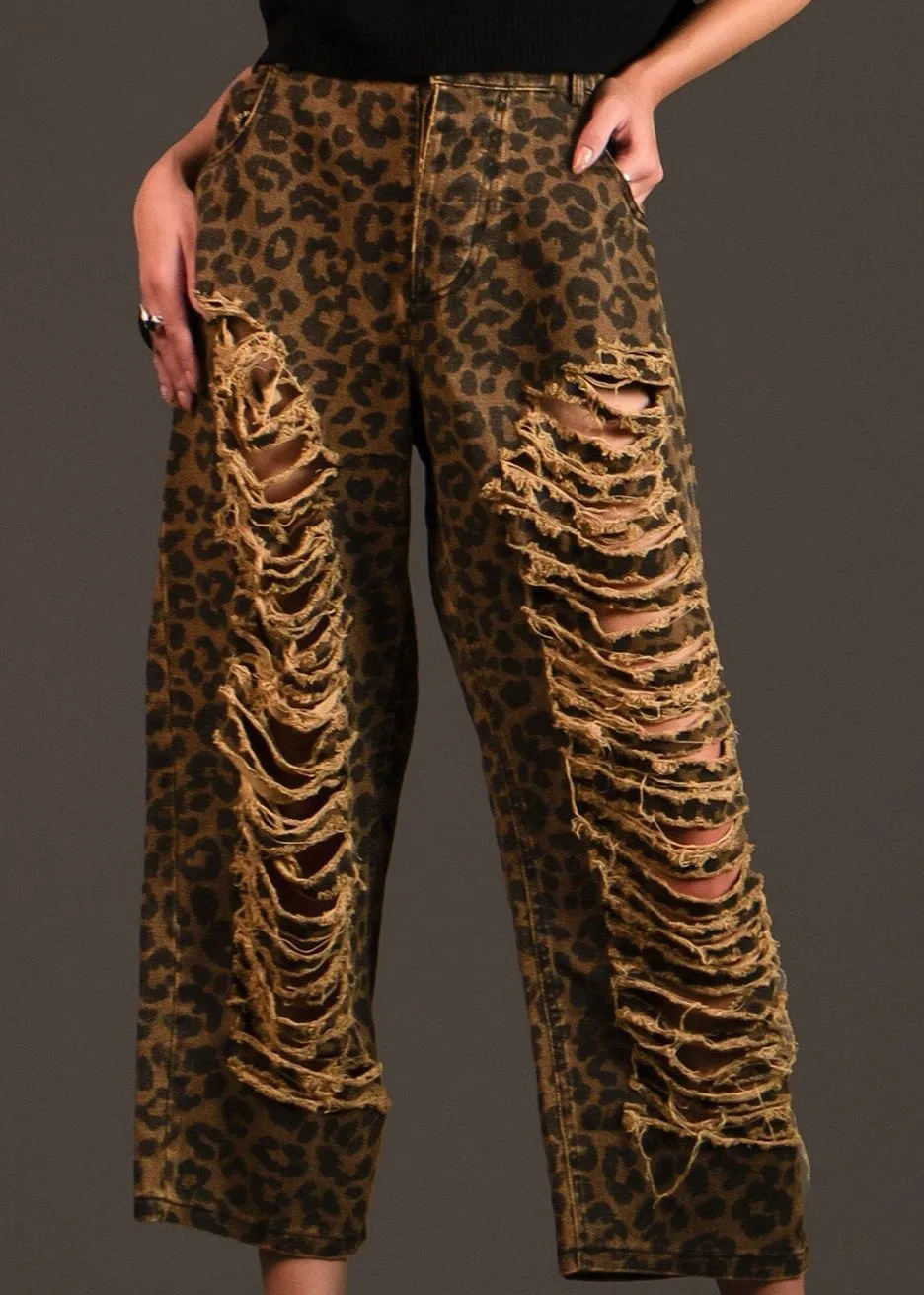 Distressed Denim Leopard Pants sold by Kate Hewko
