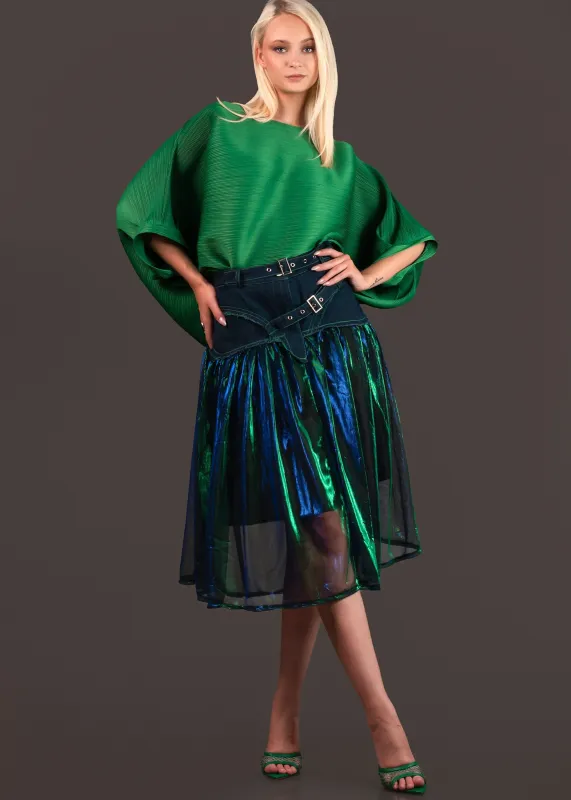 Sheer Metallic Denim Tulle Skirt sold by Kate Hewko