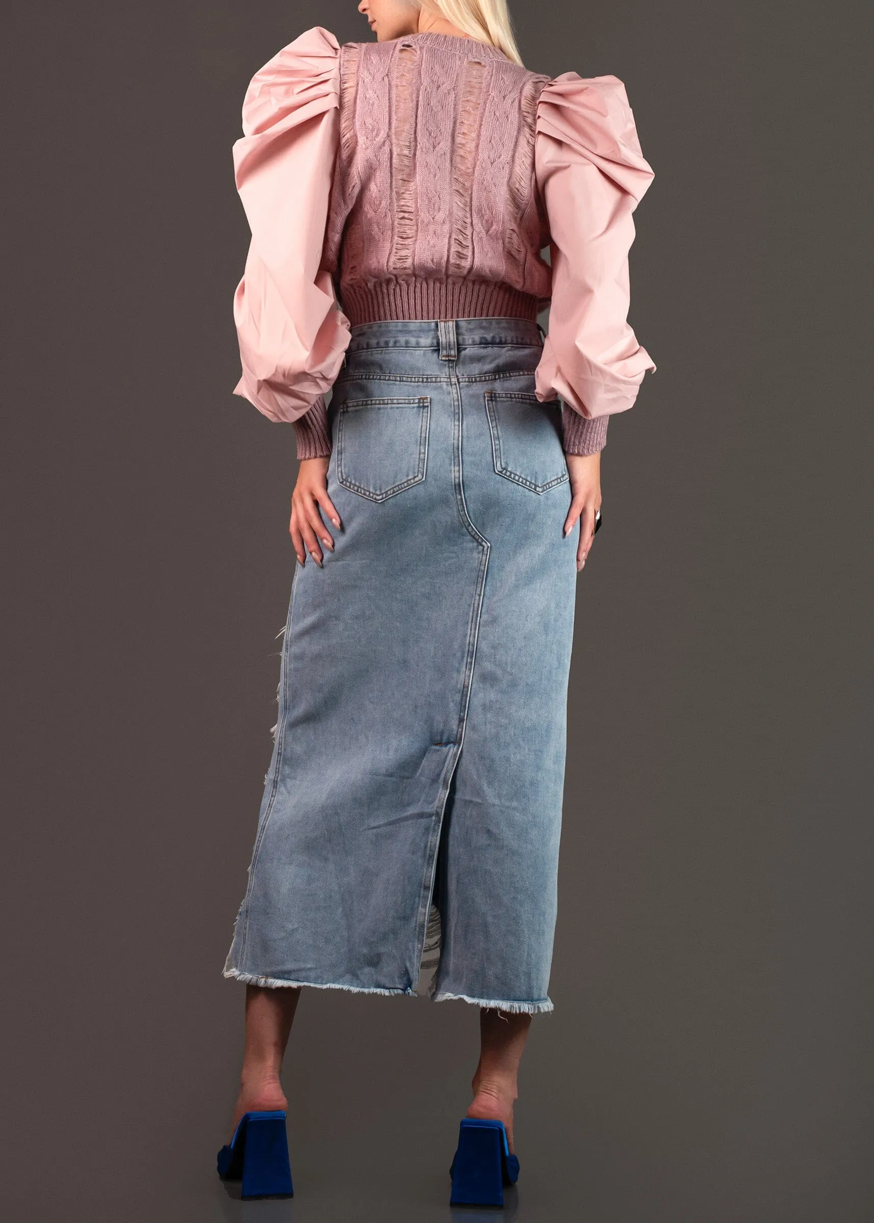 Distressed Denim Midi Skirt sold by Kate Hewko product image thumbnail 5