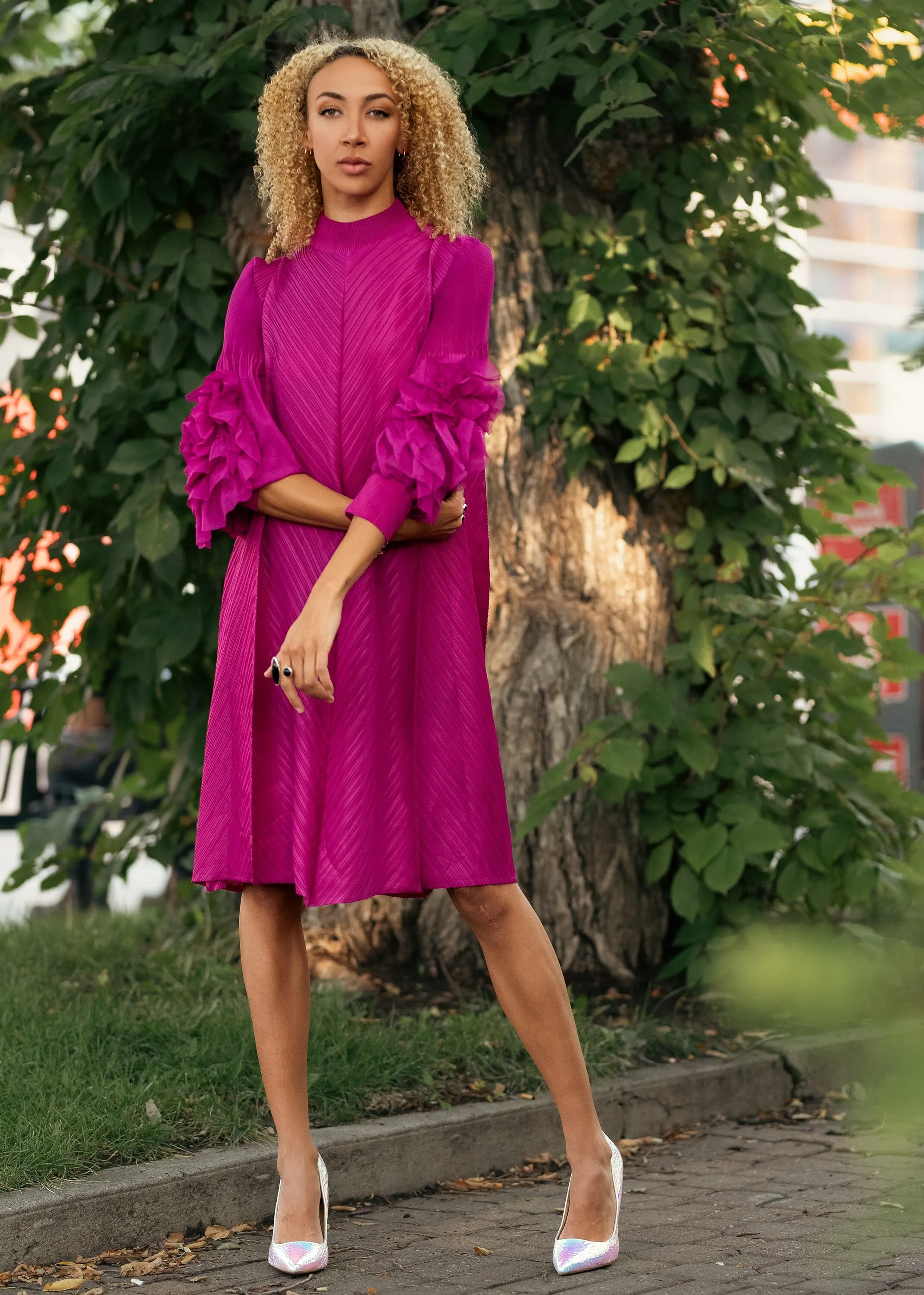 Petal Sleeve Mock Neck Dress sold by Kate Hewko product image thumbnail 4