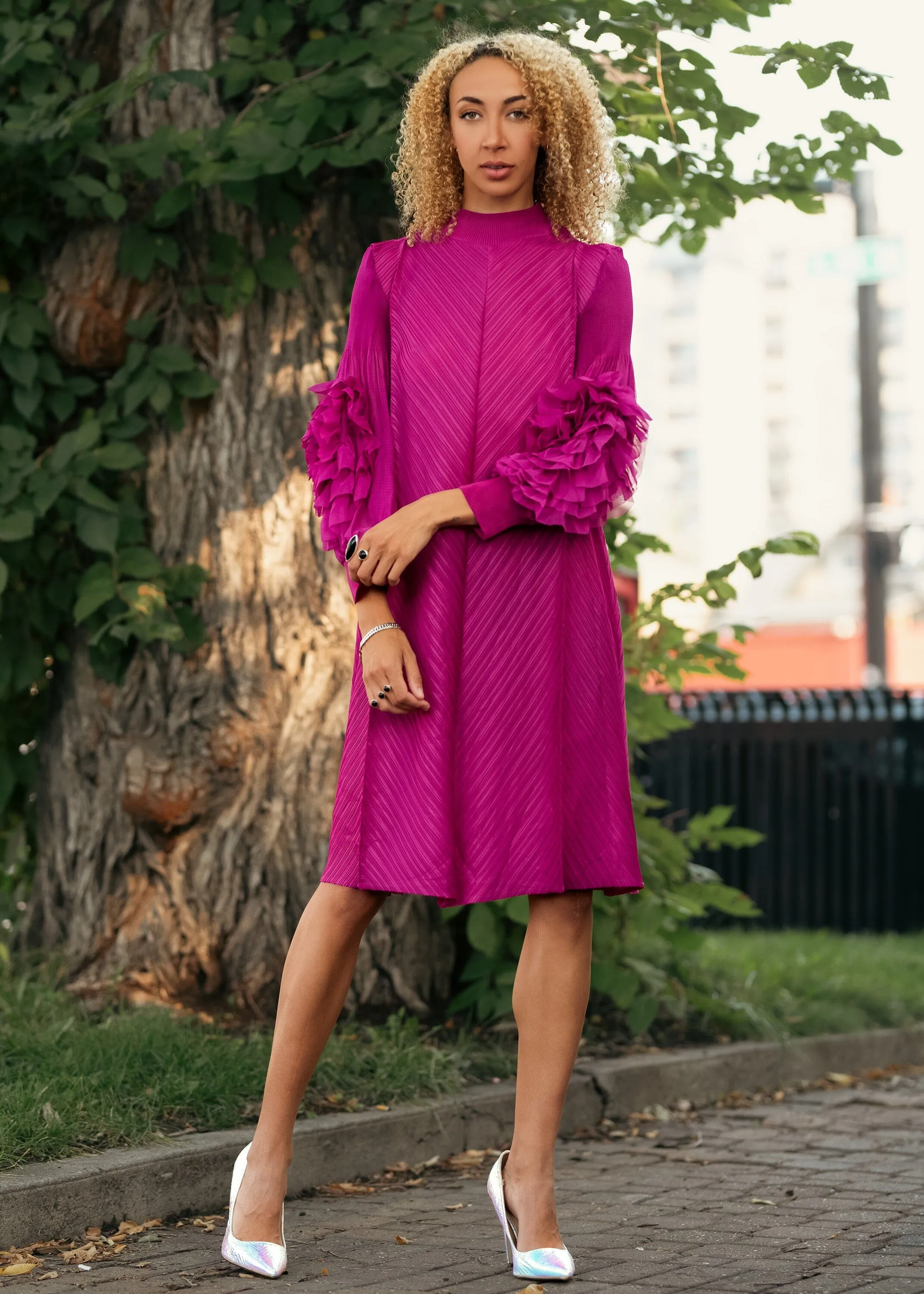 Petal Sleeve Mock Neck Dress sold by Kate Hewko product image thumbnail 5