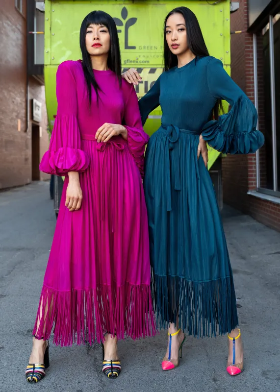 Tassel Hem Belted Pleated Dress sold by Kate Hewko