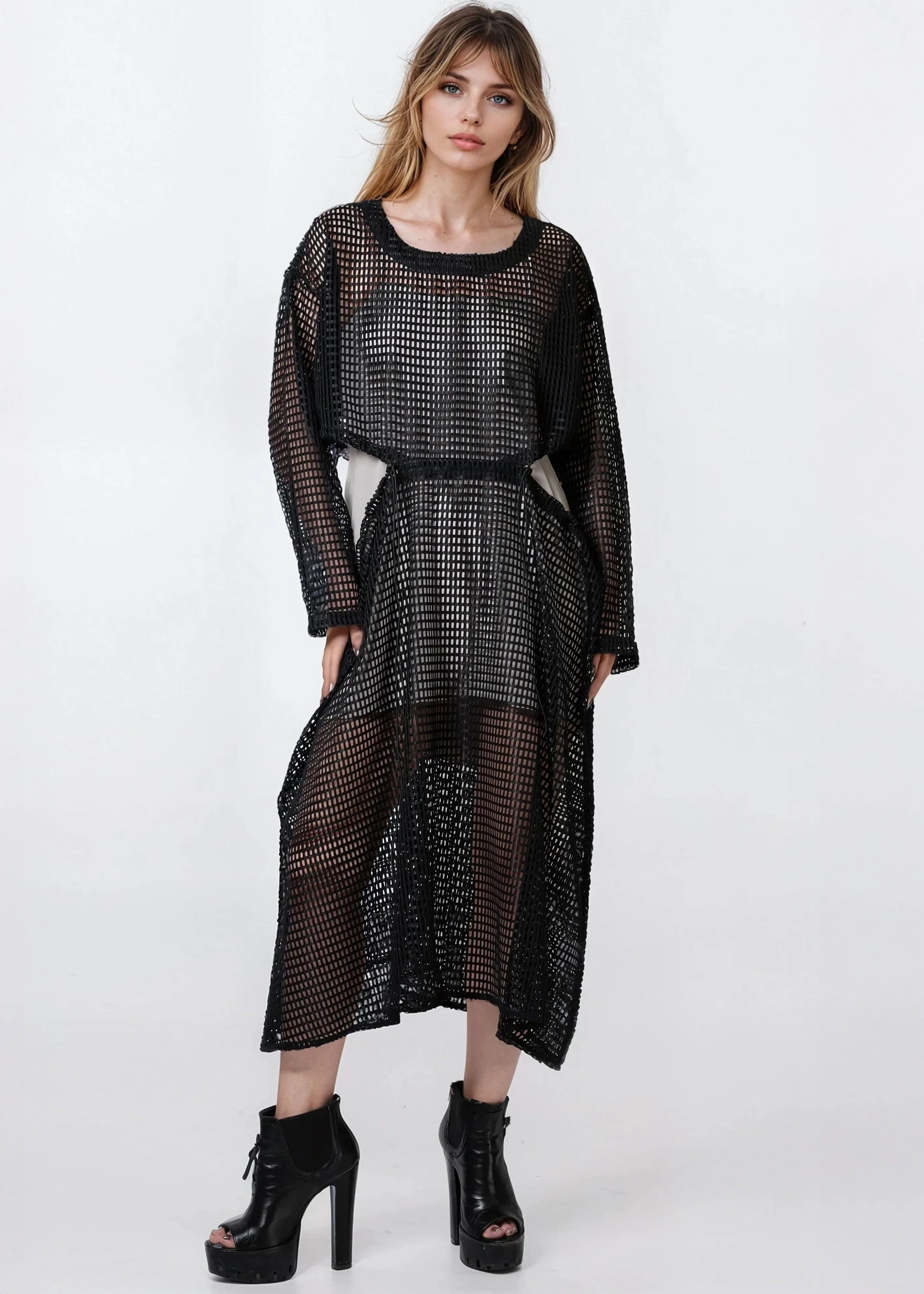 Long Sleeve Cinched Mesh Dress sold by Kate Hewko product image thumbnail 3