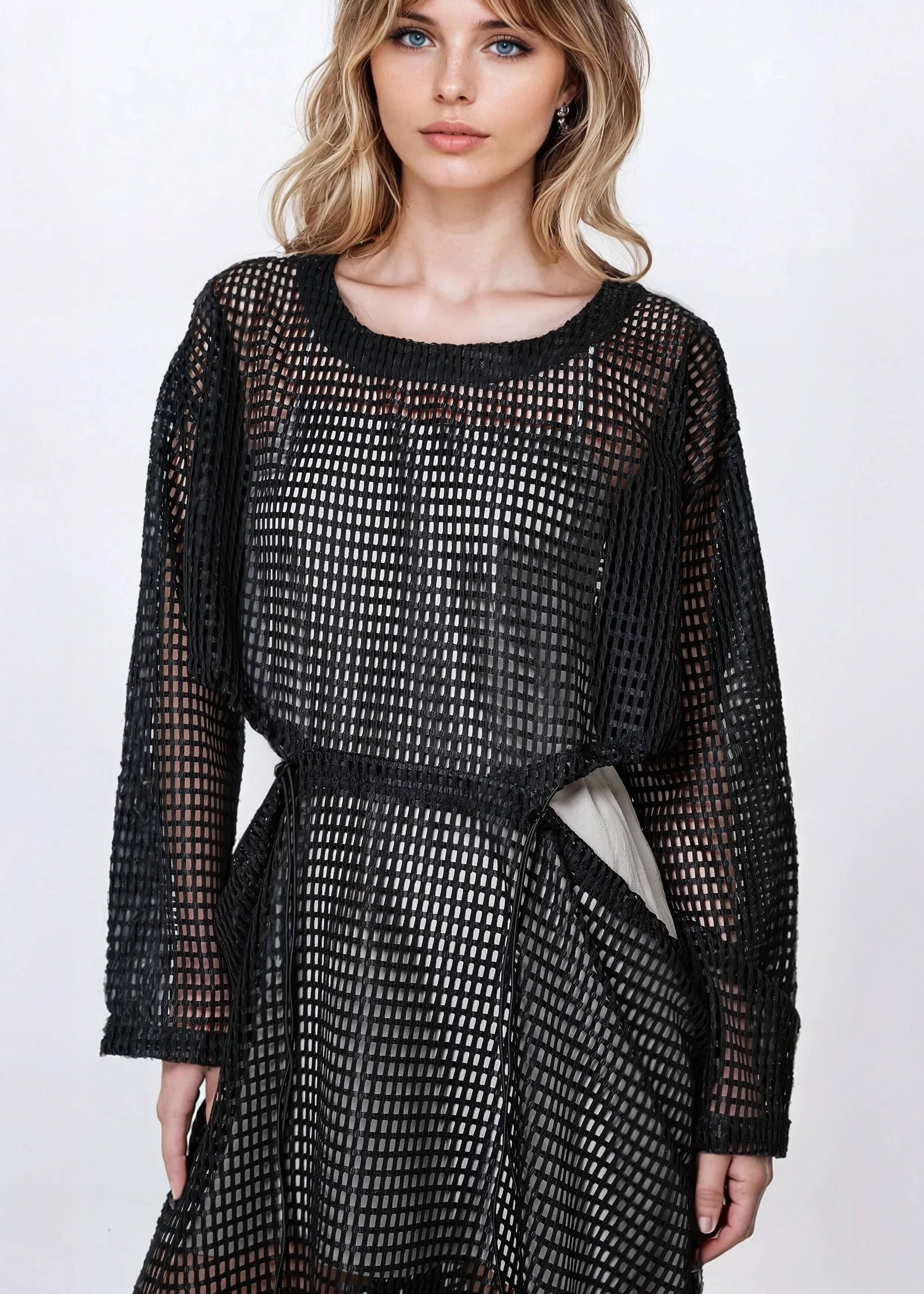 Long Sleeve Cinched Mesh Dress sold by Kate Hewko product image thumbnail 5