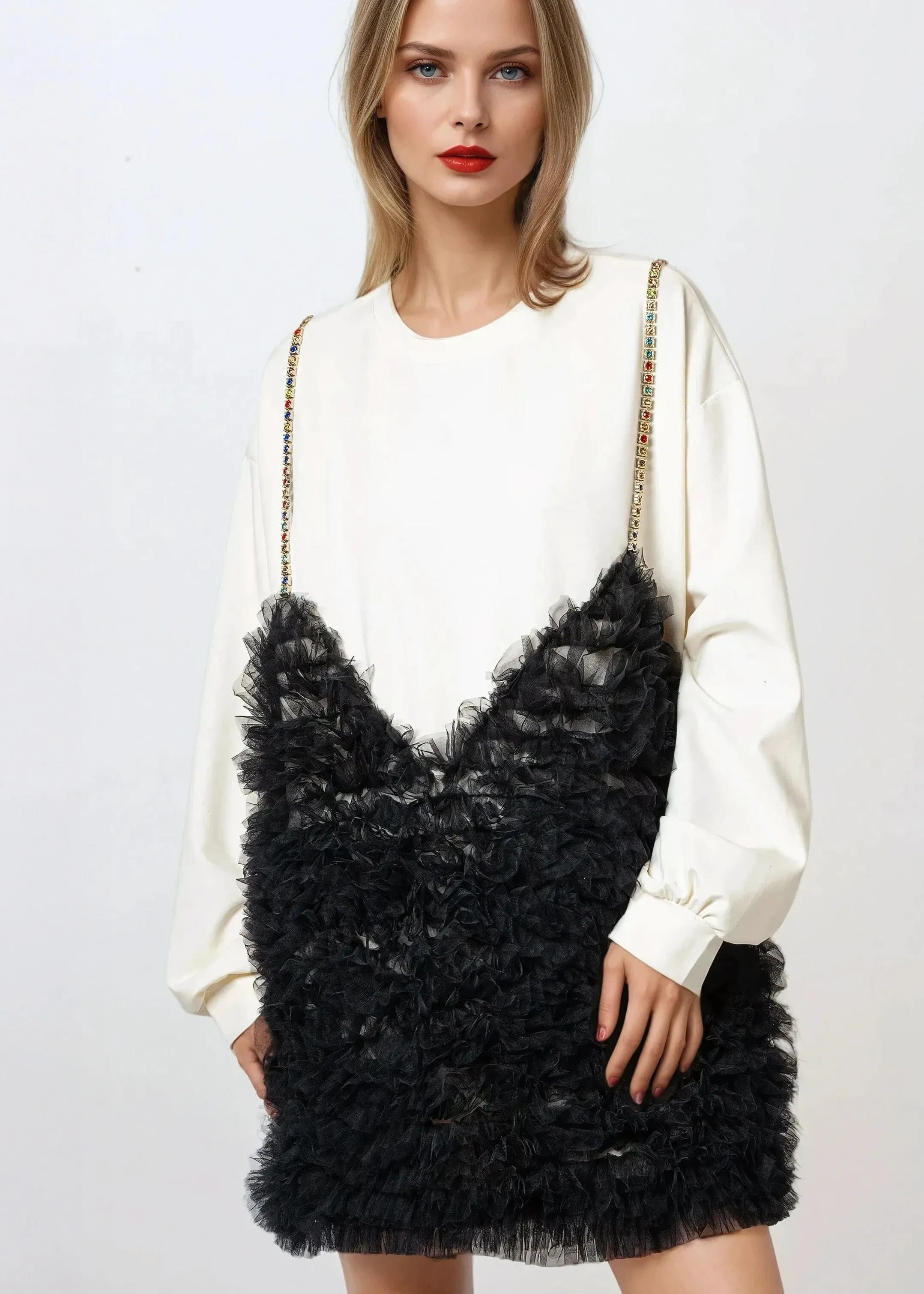 Rhinestone + Tulle Bustier Sweatshirt sold by Kate Hewko product image thumbnail 2