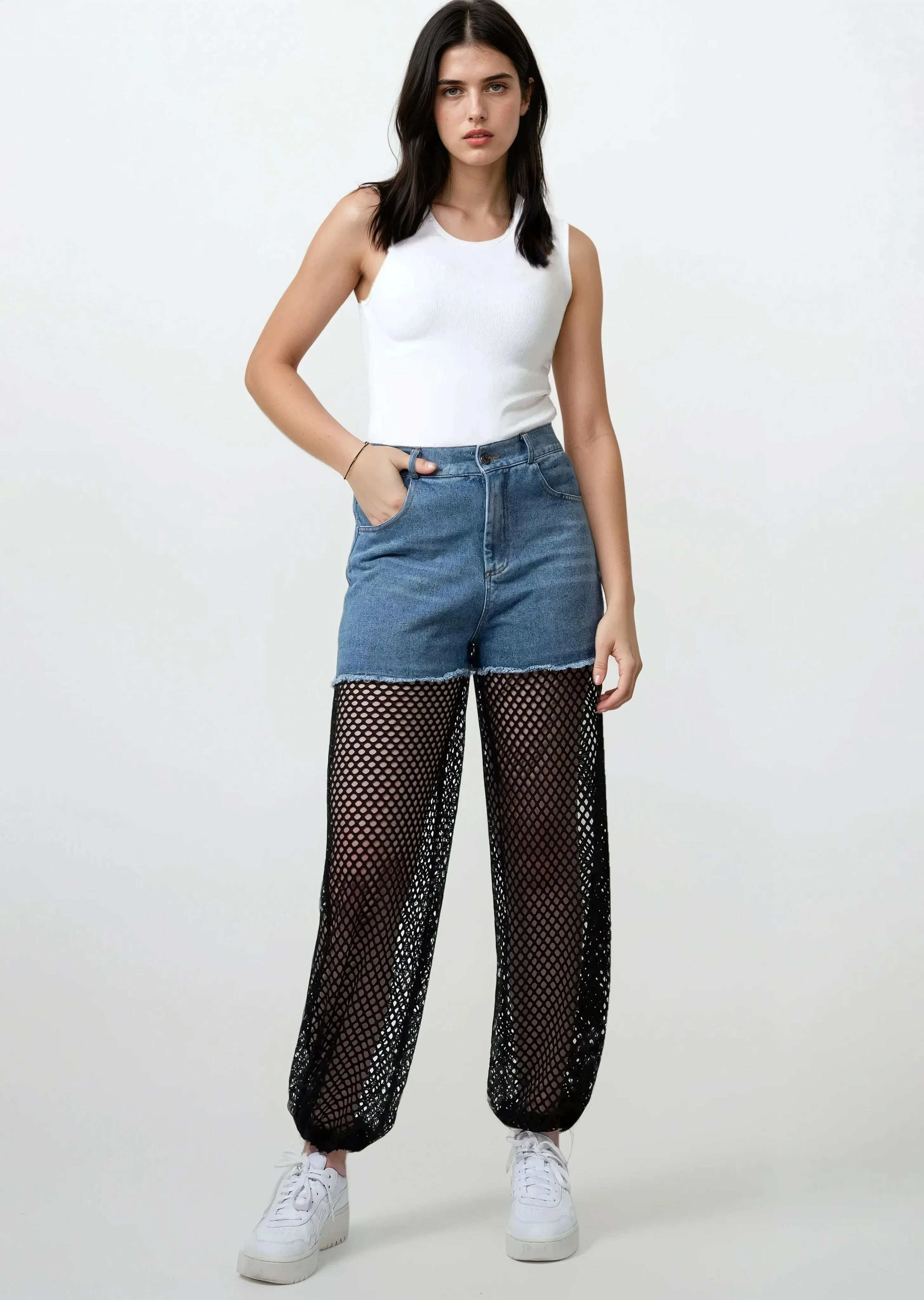 Contrast Fishnet Denim Pant sold by Kate Hewko product image thumbnail 2