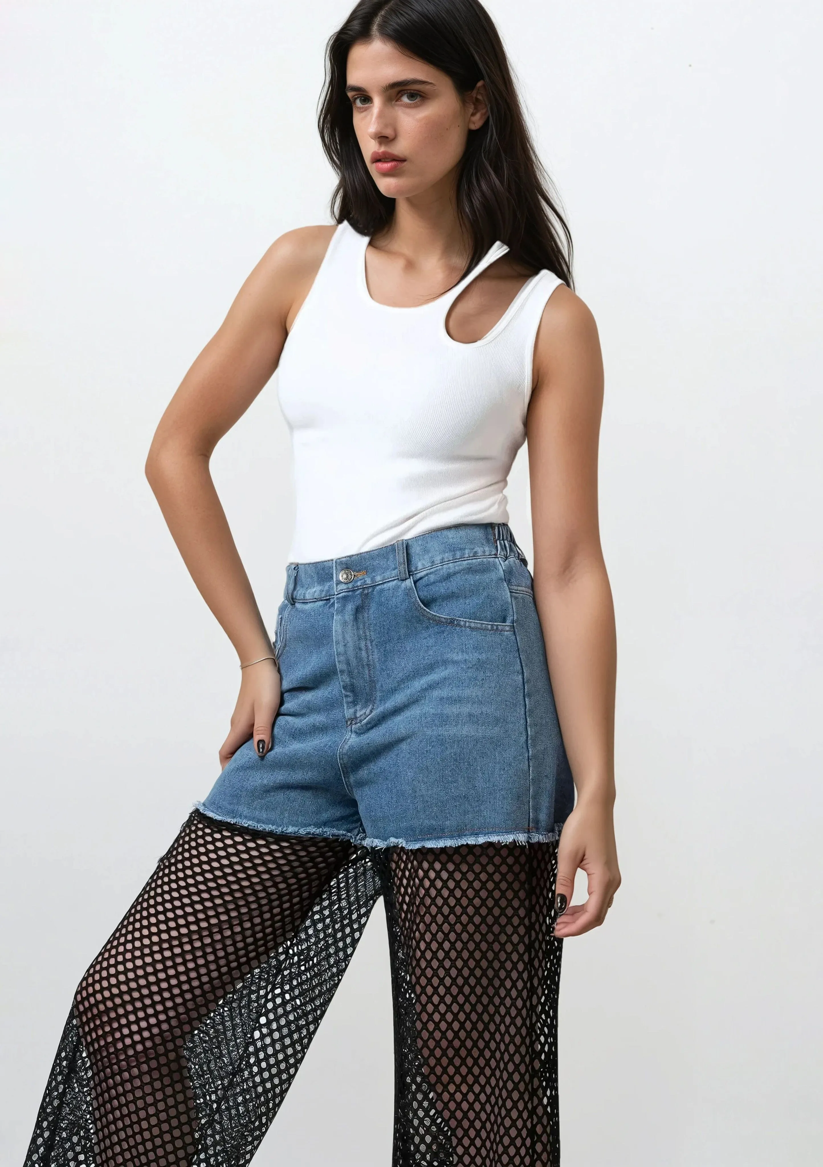Contrast Fishnet Denim Pant sold by Kate Hewko product image thumbnail 3