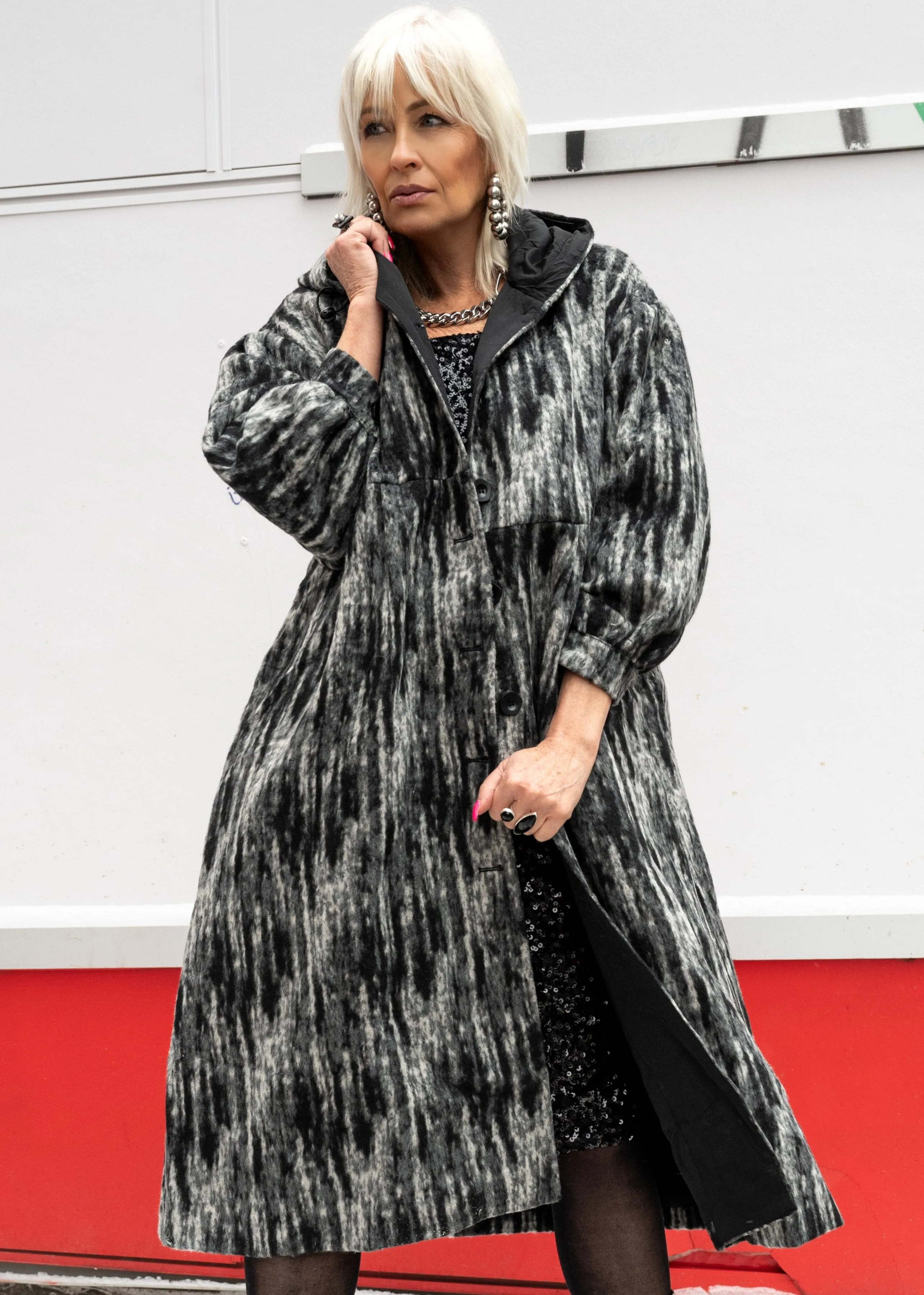 Long Abstract Hooded Coat sold by Kate Hewko