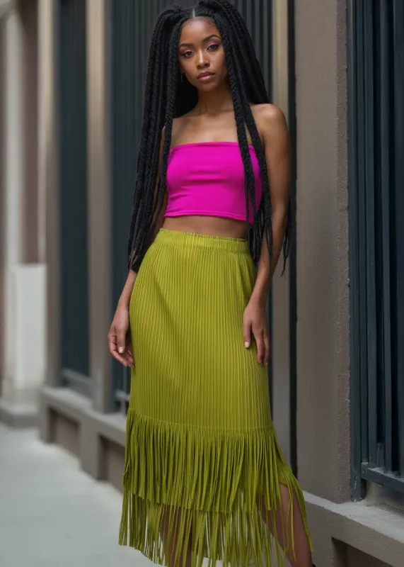 Pleated Tassel Hem Skirt sold by Kate Hewko