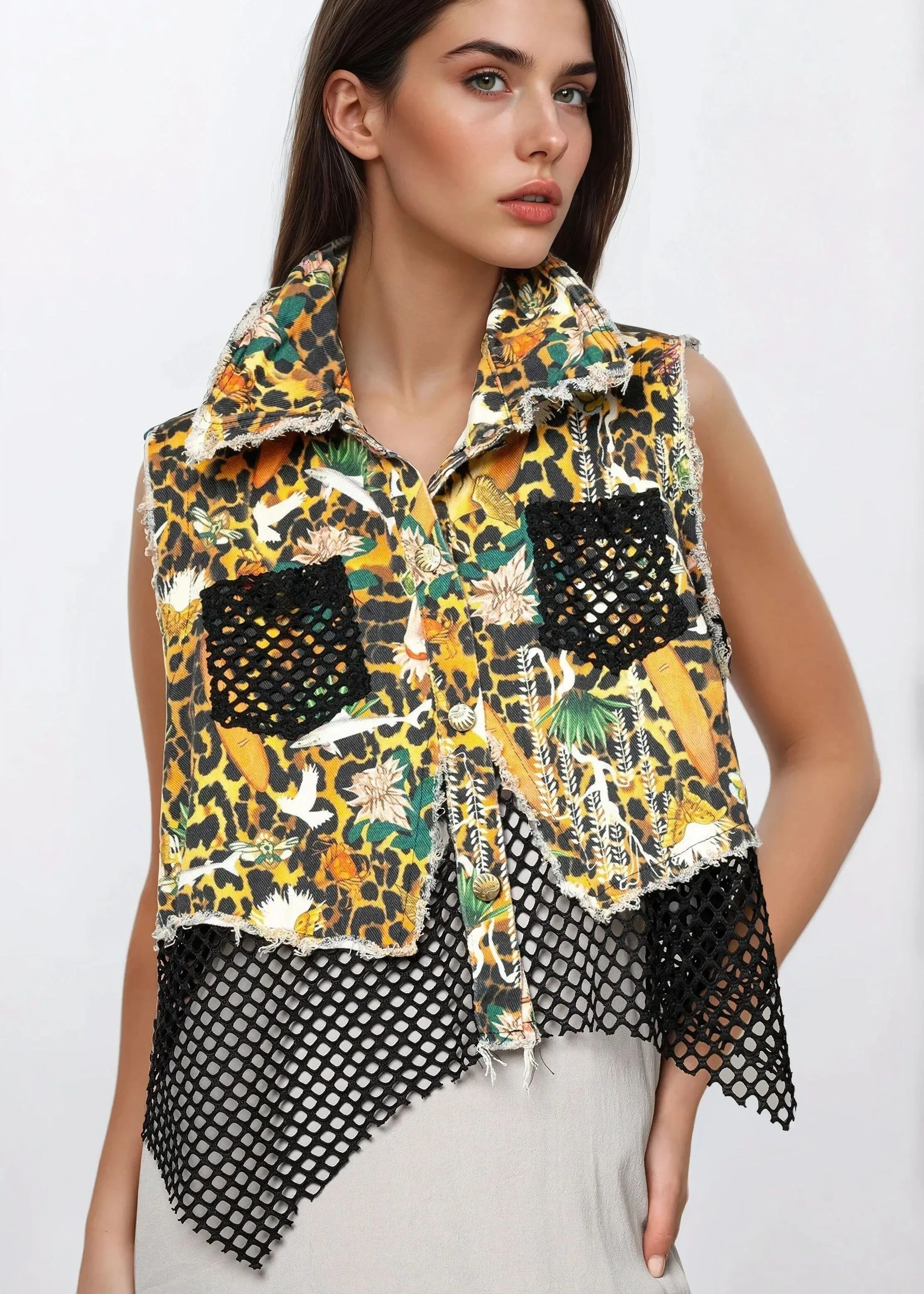 Abstract Animal Print Fishnet Vest sold by Kate Hewko product image thumbnail 2