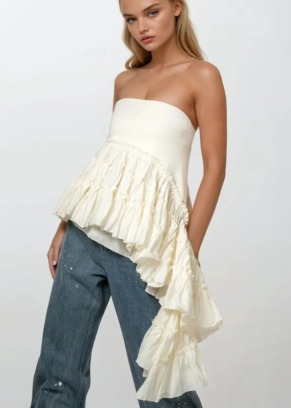 Asymmetrical Ruffle Tube Top sold by Kate Hewko