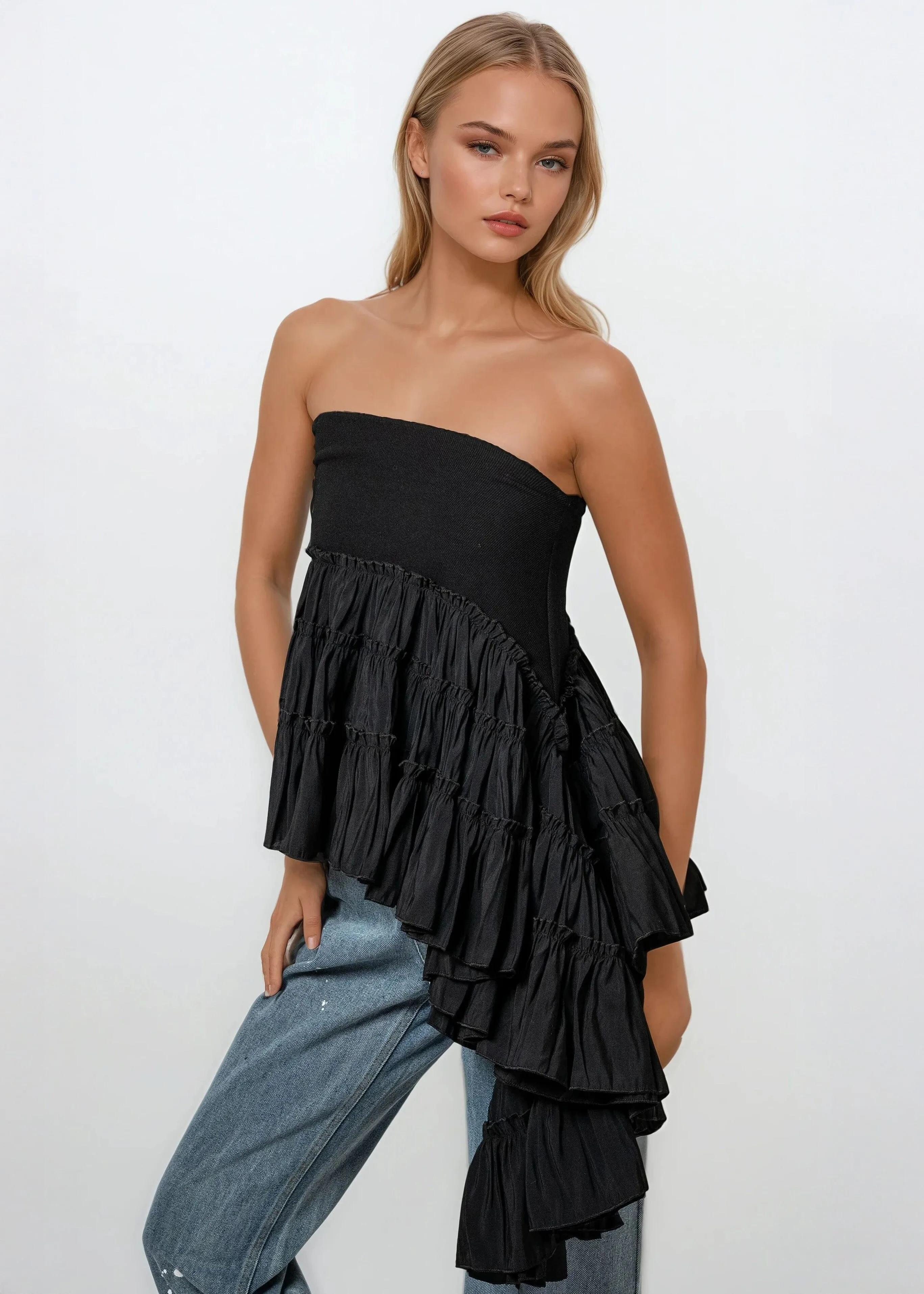 Asymmetrical Ruffle Tube Top sold by Kate Hewko product image thumbnail 4