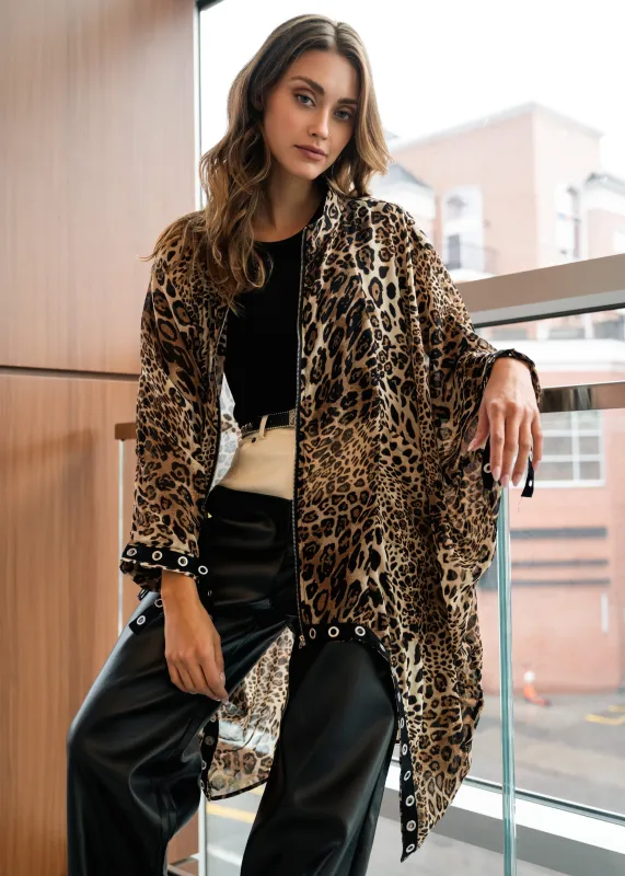 Rivet Trim Leopard Zip Kimono sold by Kate Hewko