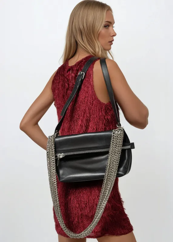 Black Leather Multi Chain Bag sold by Kate Hewko