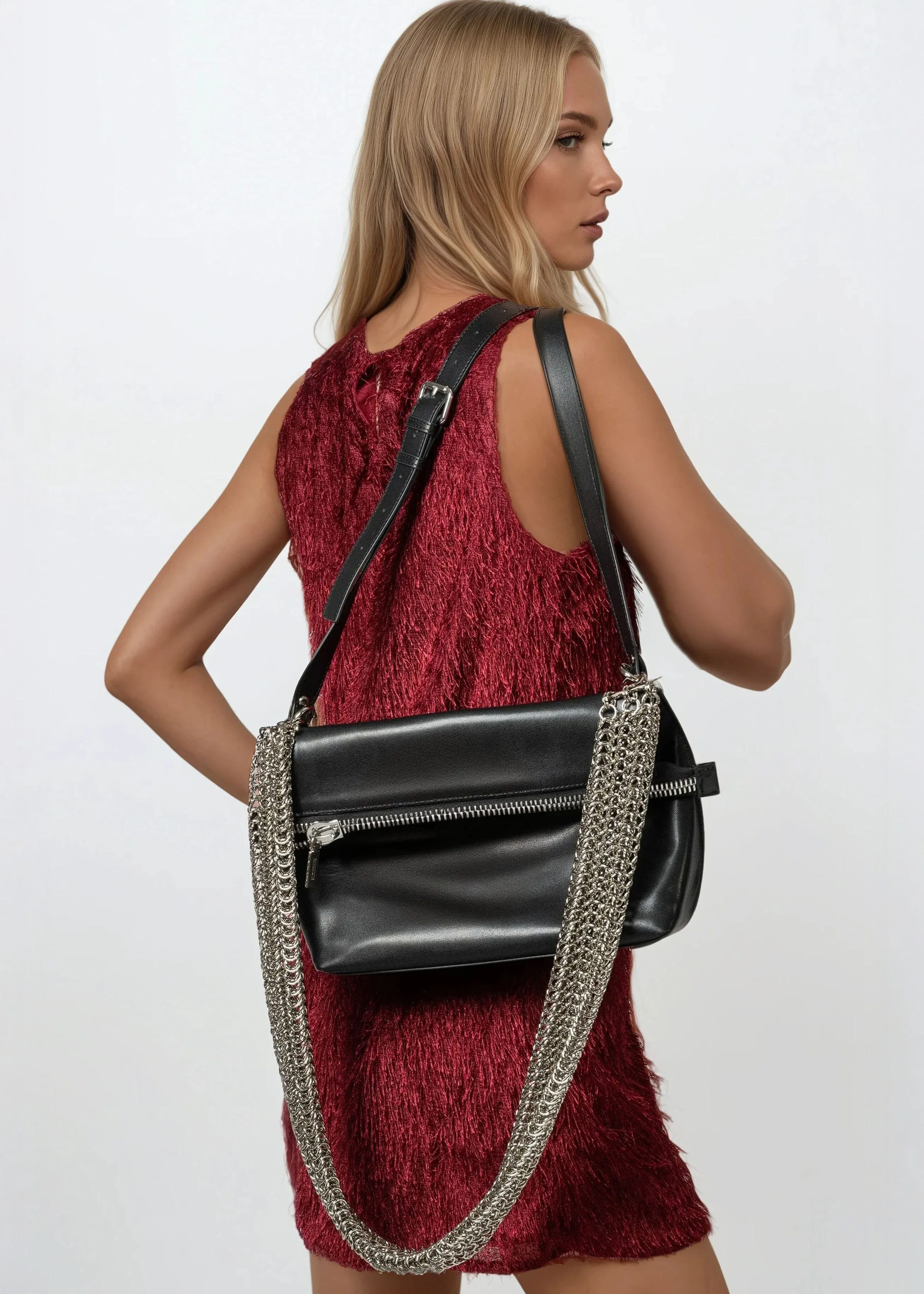 Black Leather Multi Chain Bag sold by Kate Hewko