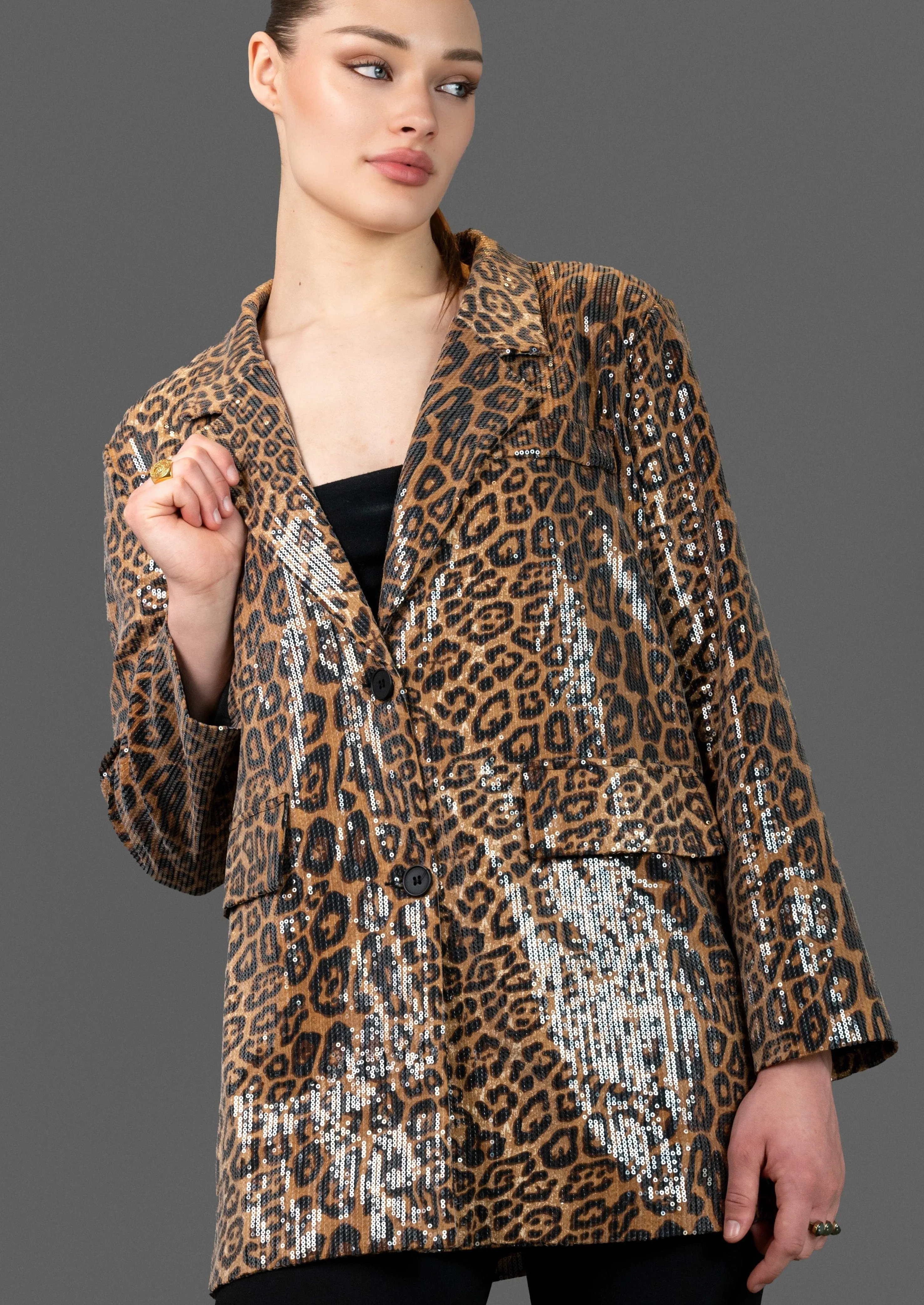 Leopard Print Sequin Blazer sold by Kate Hewko product image thumbnail 3