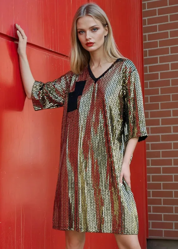 Gold Metallic V-neck Dress sold by Kate Hewko
